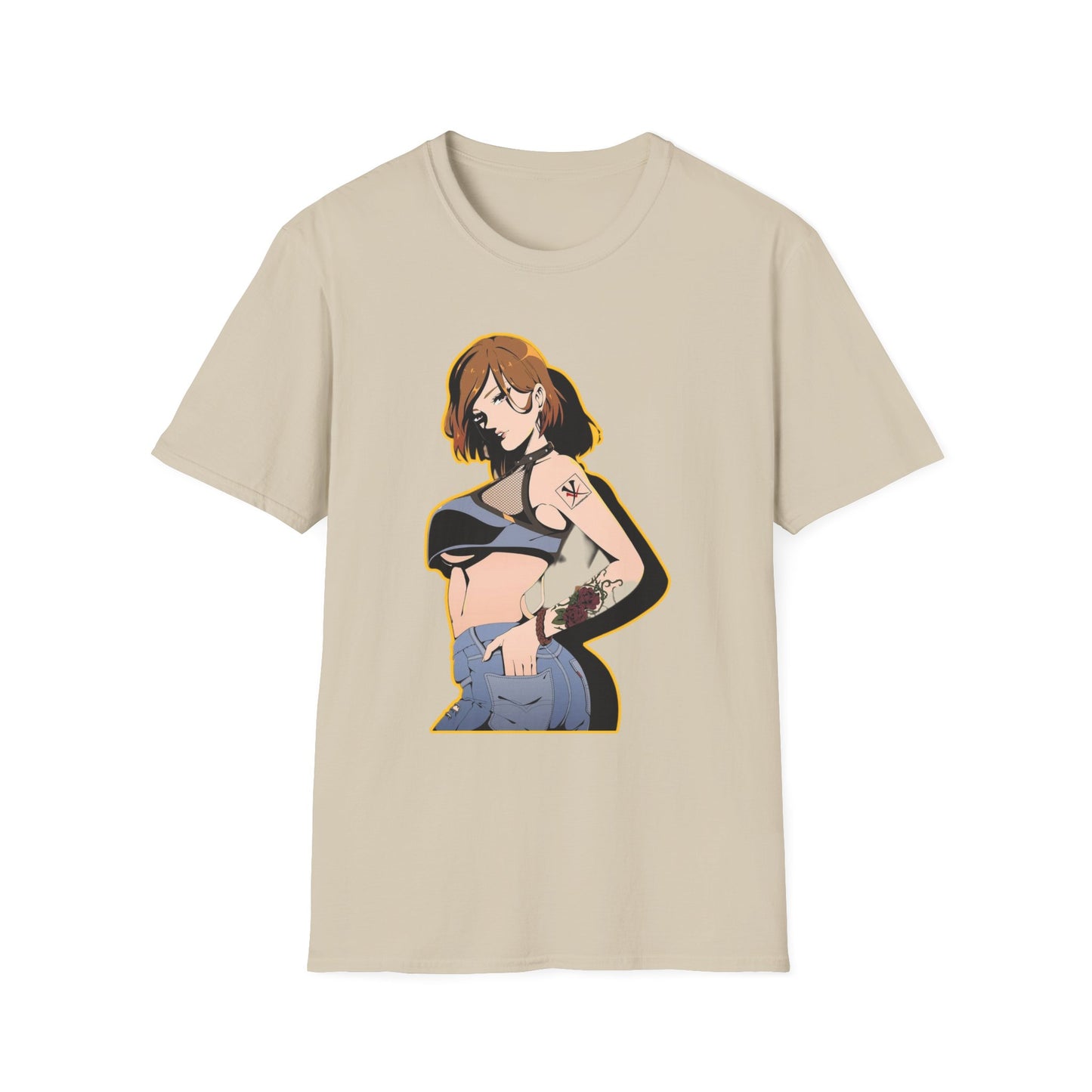 Chic Graphic one piece T-Shirt for Trendy Fashionistas, Unisex Softstyle Tee, Anime Art Apparel, Perfect Gift for Birthdays and Casual Outings