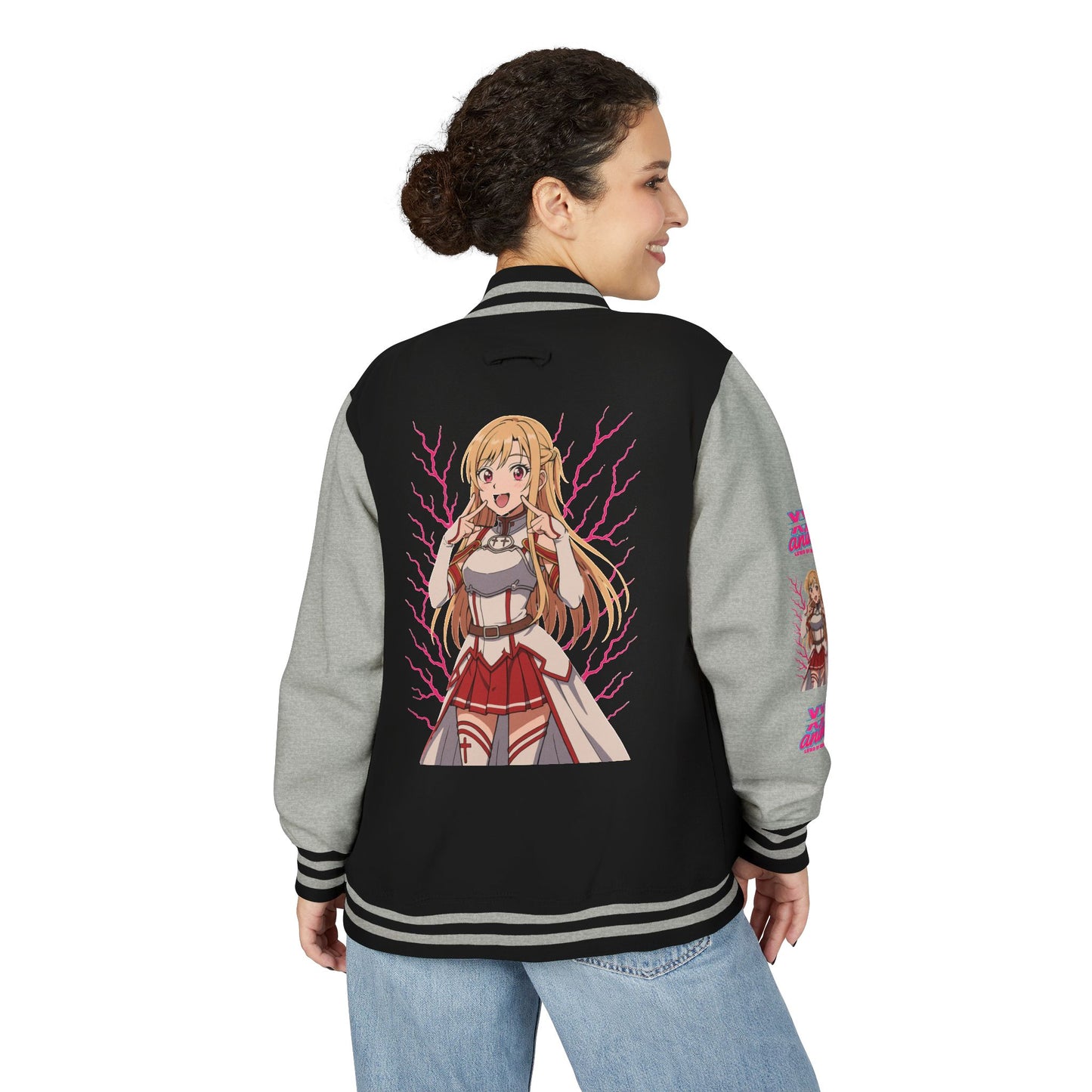 Trendy Unisex Heavyweight Letterman Jacket with Character Design - Cozy Apparel, Stylish Gifts, Casual Wear, Sports Jacket, Festival Fashion