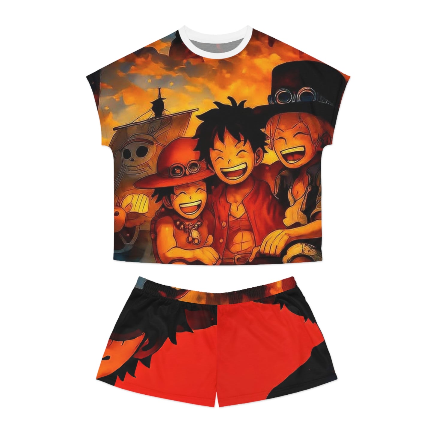 Anime-Inspired one piece 1 Women's Short Pajama Set, Comfortable Sleepwear, Cozy Nightwear, Gift for Fans, Summer Lounging Outfit