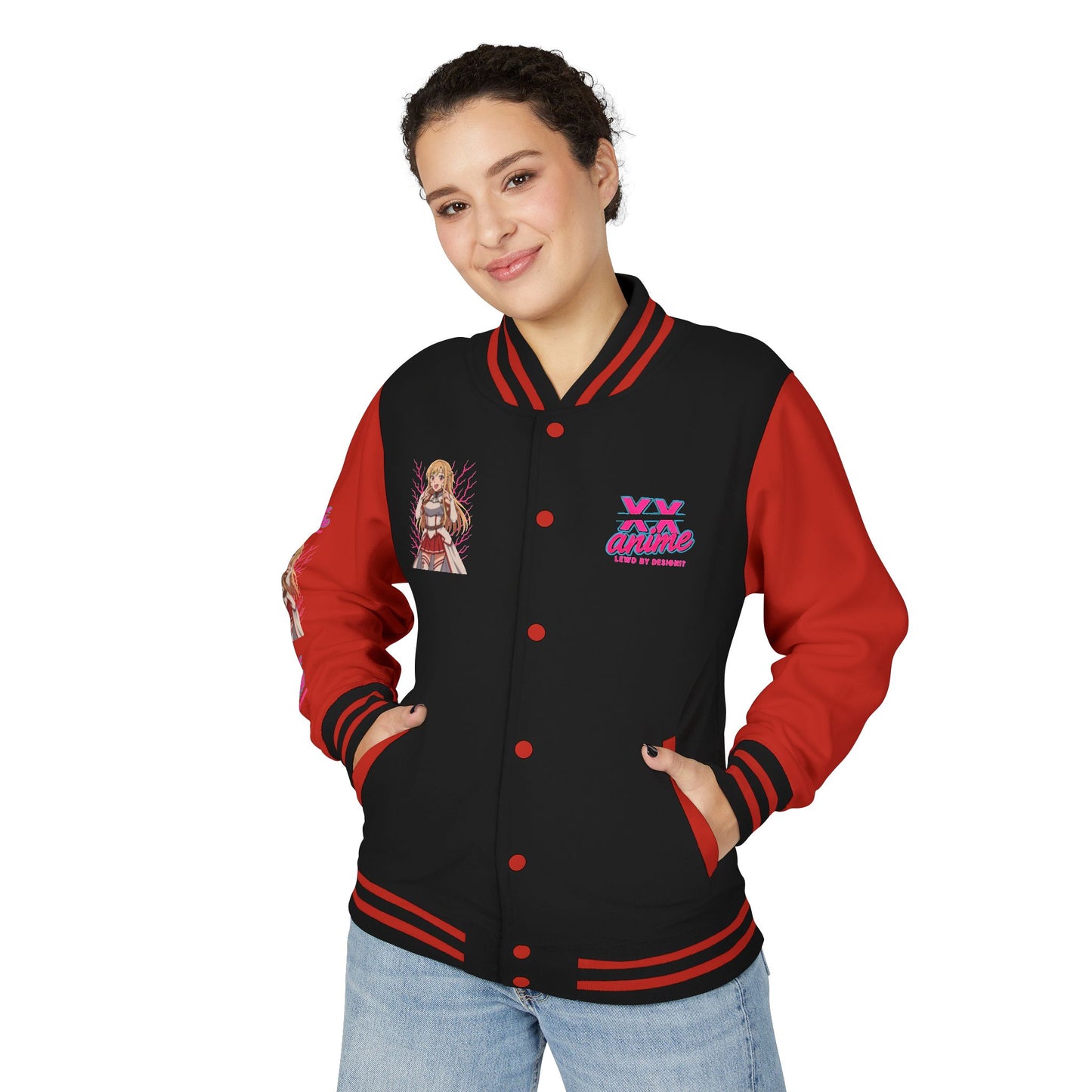 Trendy Unisex Heavyweight Letterman Jacket with Character Design - Cozy Apparel, Stylish Gifts, Casual Wear, Sports Jacket, Festival Fashion
