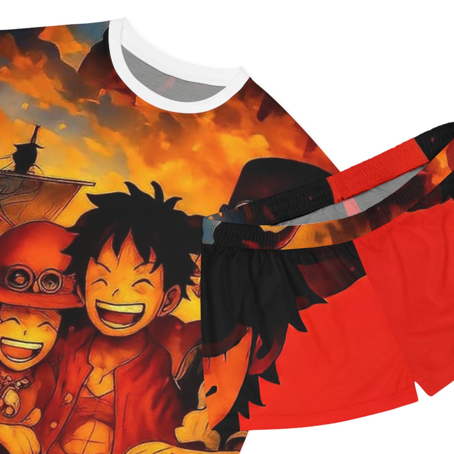 Anime-Inspired one piece 1 Women's Short Pajama Set, Comfortable Sleepwear, Cozy Nightwear, Gift for Fans, Summer Lounging Outfit