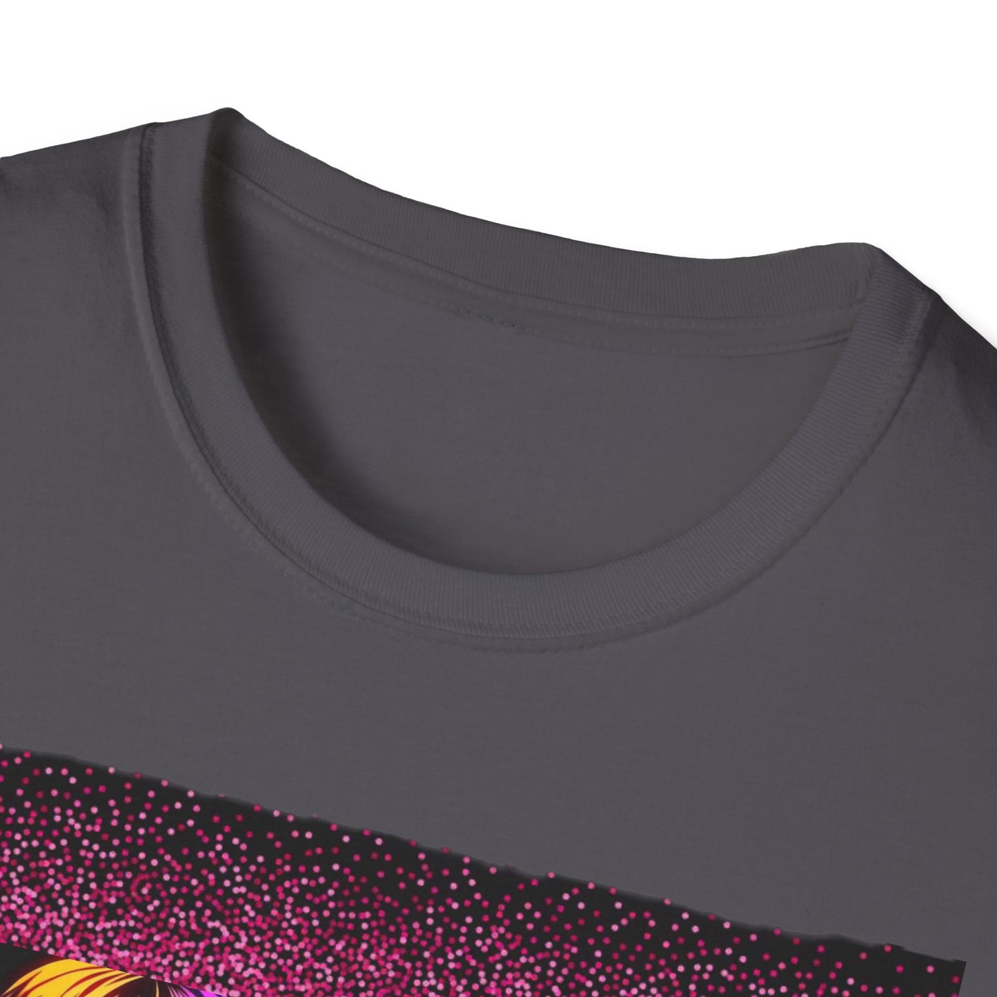 Dn Vibrant Graphic Tee: Unisex Softstyle T-Shirt, Retro Art Shirt, Casual Wear, Gift for Anime Lovers, Statement T-Shirt