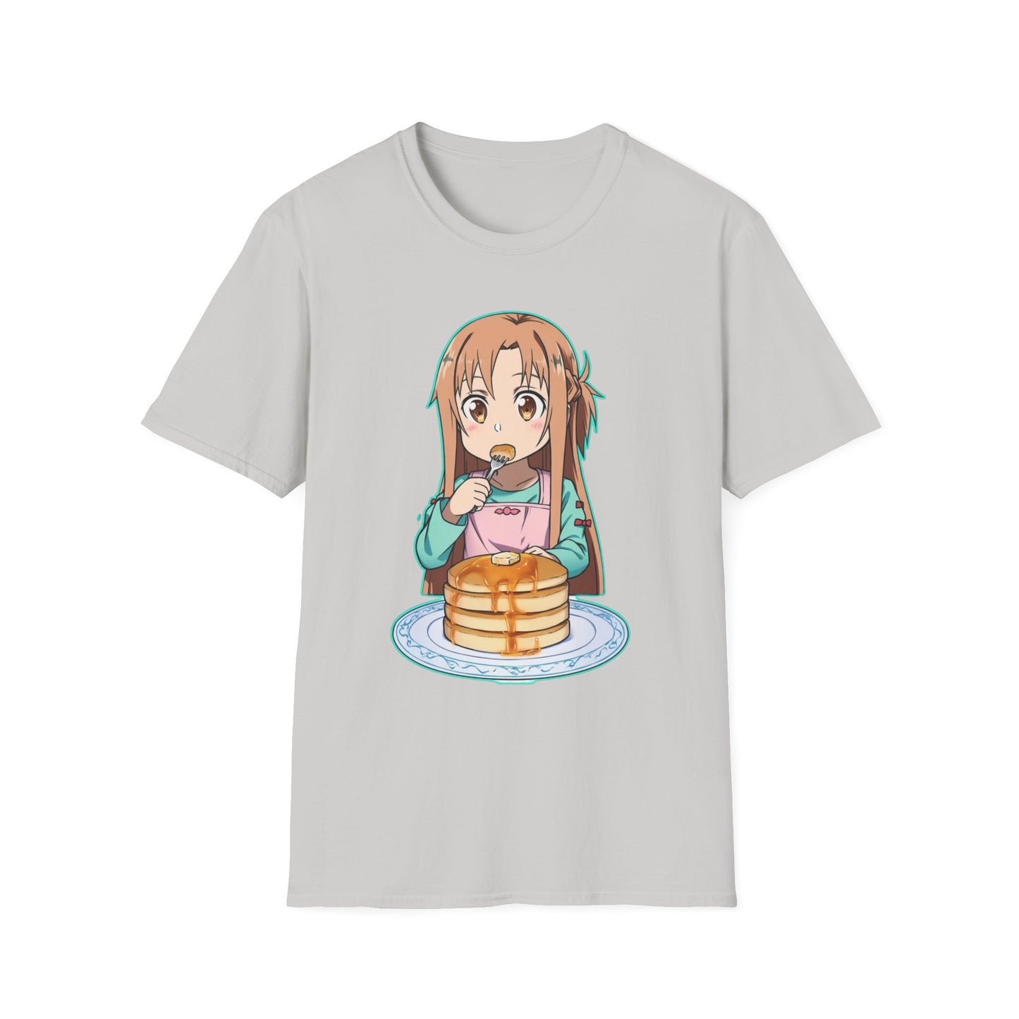 Kawaii Pancake Lover sao T-Shirt, Cute Anime Tee, Foodie Gift, Unisex Softstyle Tee, Perfect for Pancake Day, Birthday, Everyday Wear