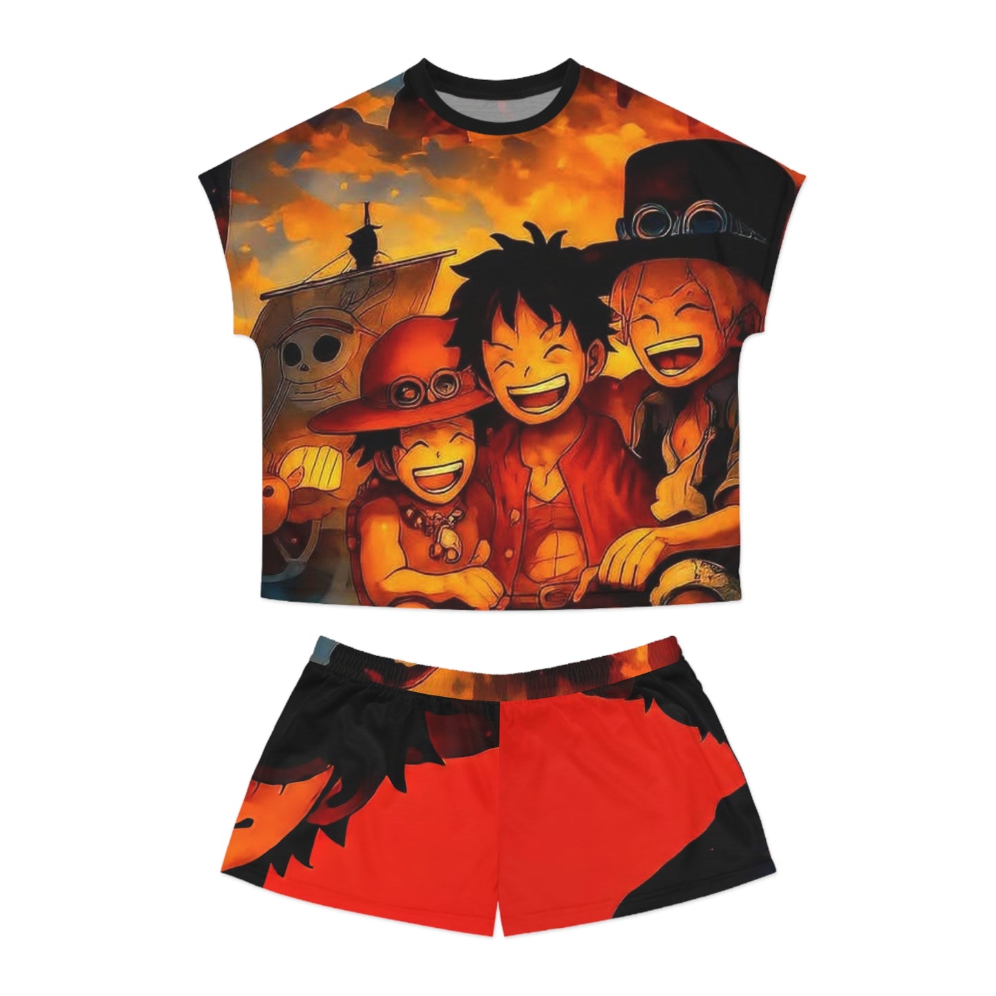 Anime-Inspired one piece 1 Women's Short Pajama Set, Comfortable Sleepwear, Cozy Nightwear, Gift for Fans, Summer Lounging Outfit