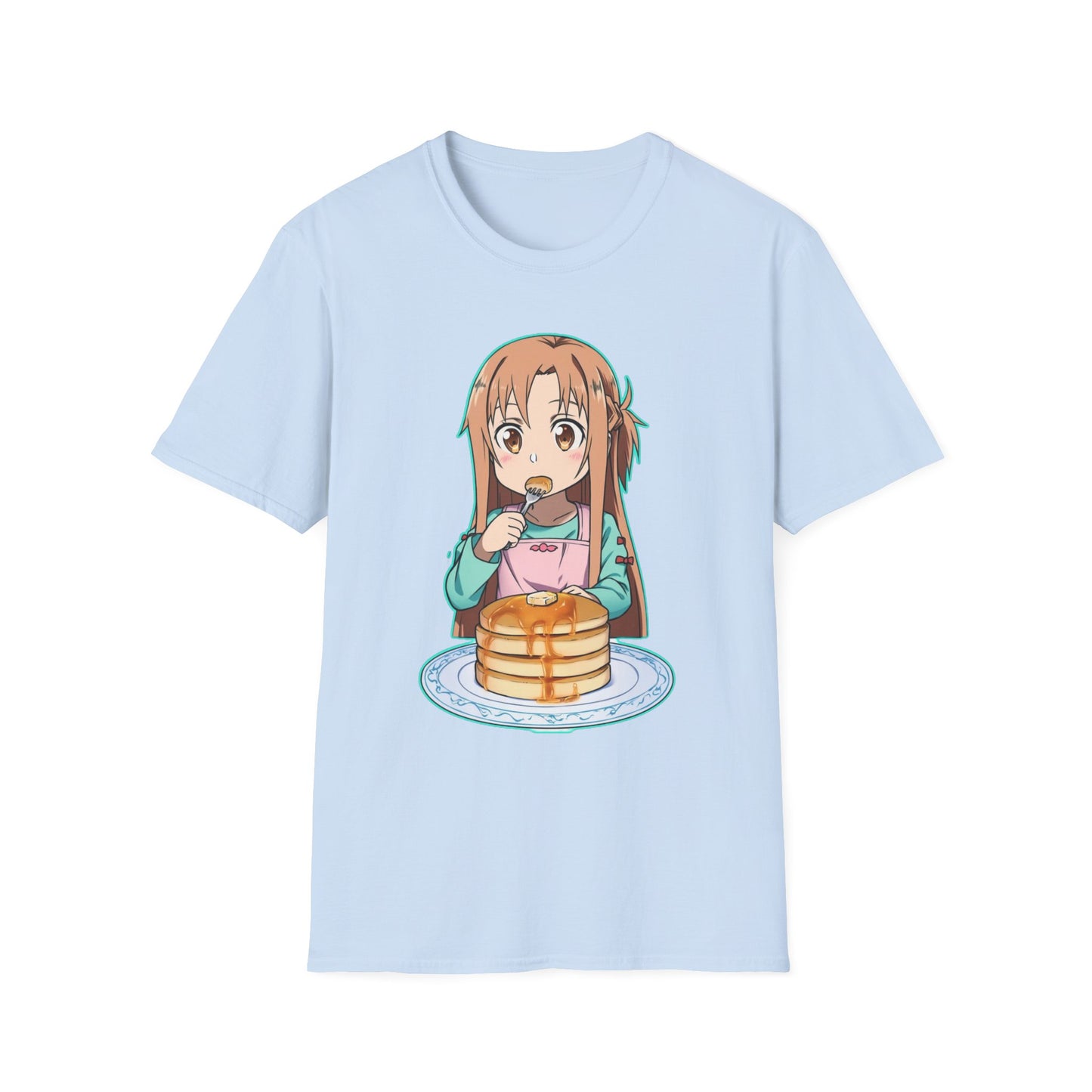Kawaii Pancake Lover sao T-Shirt, Cute Anime Tee, Foodie Gift, Unisex Softstyle Tee, Perfect for Pancake Day, Birthday, Everyday Wear