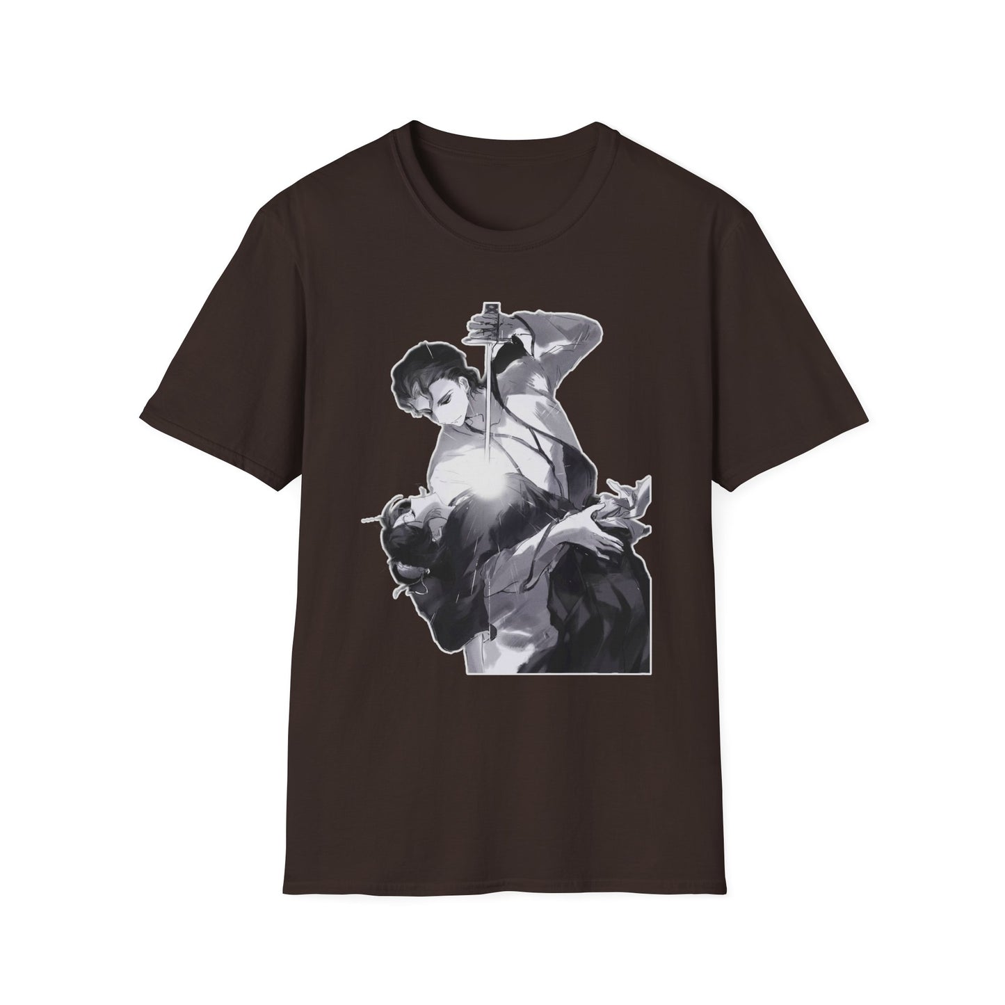 Artistic Unisex bleach 4 Softstyle T-Shirt with Dramatic Black & White Design, Casual Wear, Gift for Art Lovers, Streetwear, Everyday Comfort