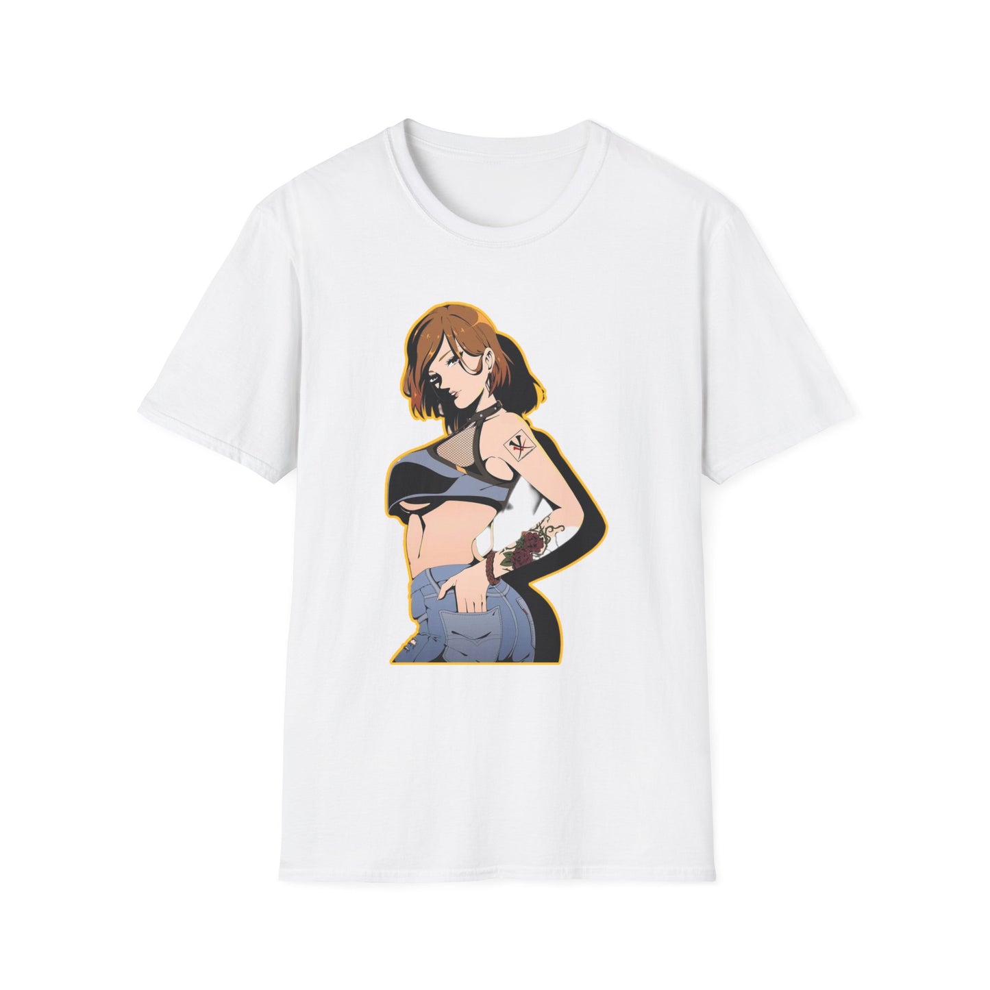 Chic Graphic one piece T-Shirt for Trendy Fashionistas, Unisex Softstyle Tee, Anime Art Apparel, Perfect Gift for Birthdays and Casual Outings