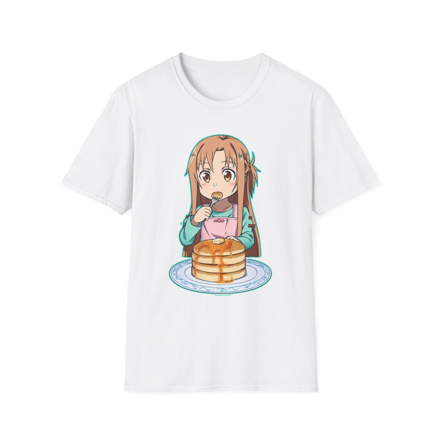 Kawaii Pancake Lover sao T-Shirt, Cute Anime Tee, Foodie Gift, Unisex Softstyle Tee, Perfect for Pancake Day, Birthday, Everyday Wear