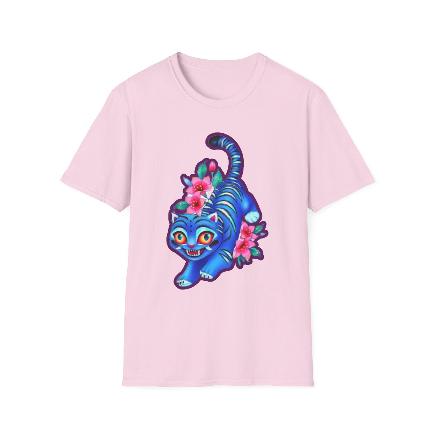 Charming Blue Floral Cat idol tigerT-Shirt, Cute Cat Tee, Animal Lover Gift, Summer Fashion, Gift for Cat Lovers, Fun Graphic Tee