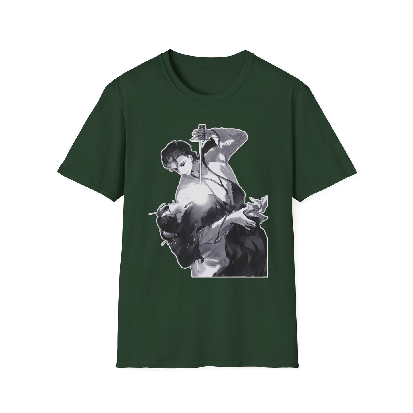 Artistic Unisex bleach 4 Softstyle T-Shirt with Dramatic Black & White Design, Casual Wear, Gift for Art Lovers, Streetwear, Everyday Comfort