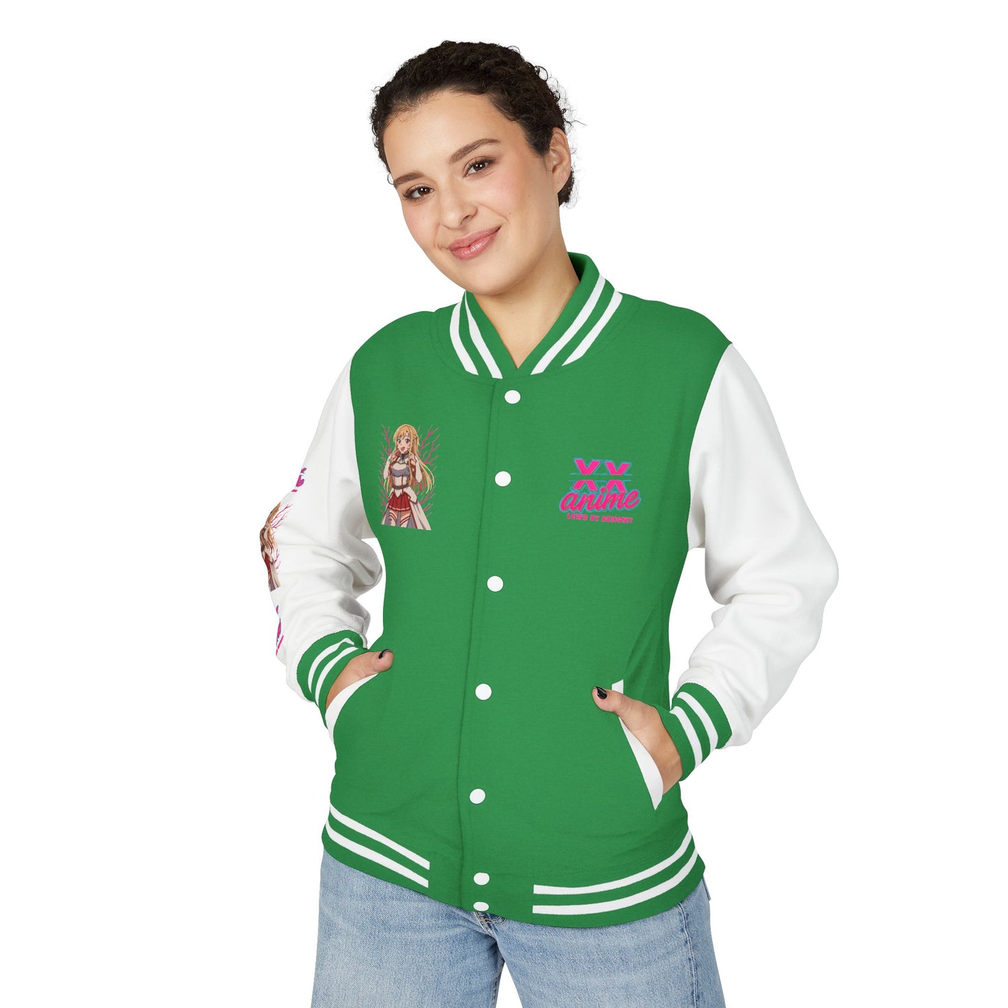 Trendy Unisex Heavyweight Letterman Jacket with Character Design - Cozy Apparel, Stylish Gifts, Casual Wear, Sports Jacket, Festival Fashion