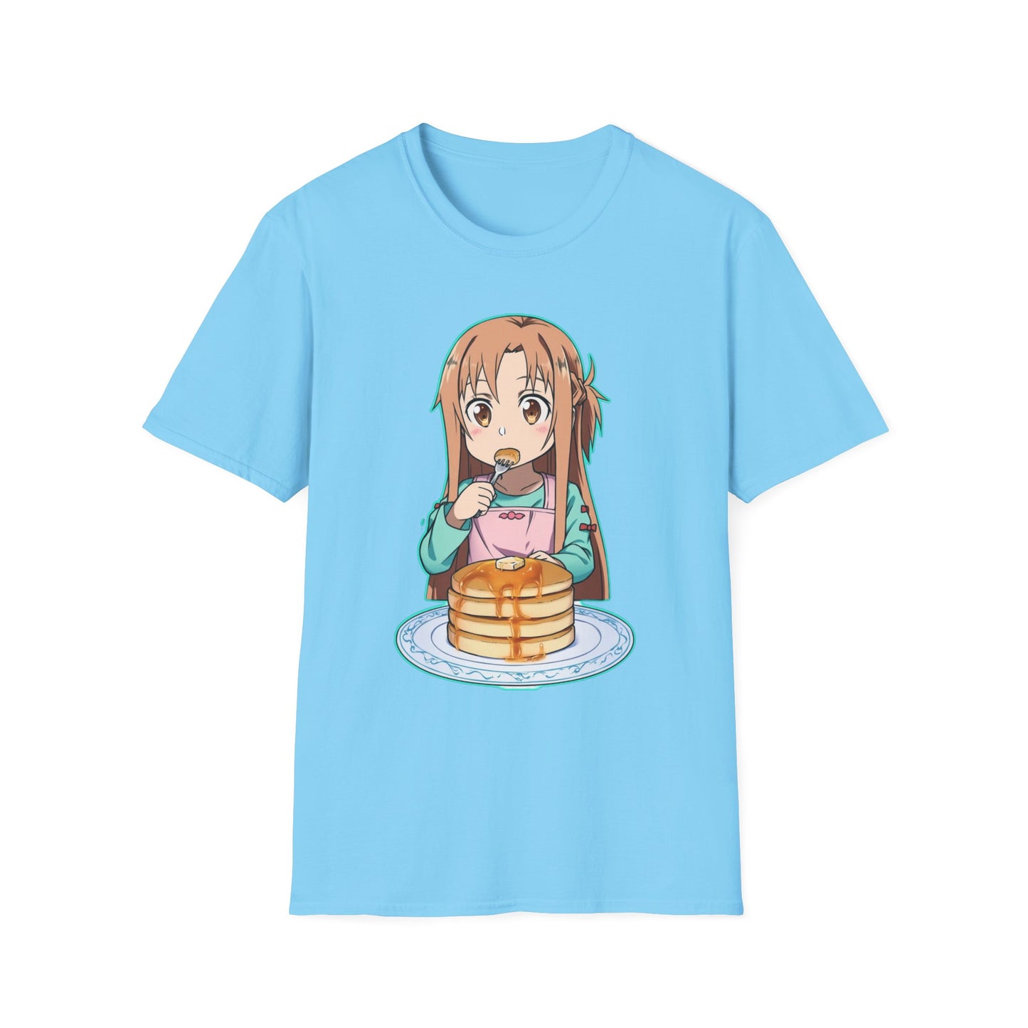 Kawaii Pancake Lover sao T-Shirt, Cute Anime Tee, Foodie Gift, Unisex Softstyle Tee, Perfect for Pancake Day, Birthday, Everyday Wear