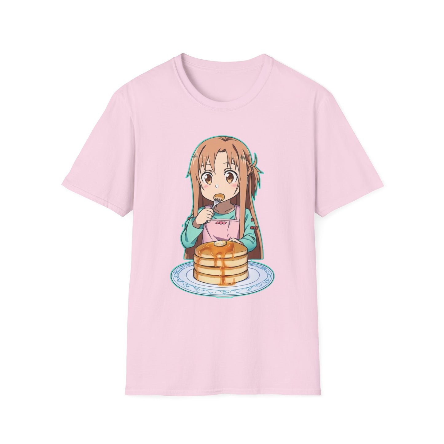 Kawaii Pancake Lover sao T-Shirt, Cute Anime Tee, Foodie Gift, Unisex Softstyle Tee, Perfect for Pancake Day, Birthday, Everyday Wear