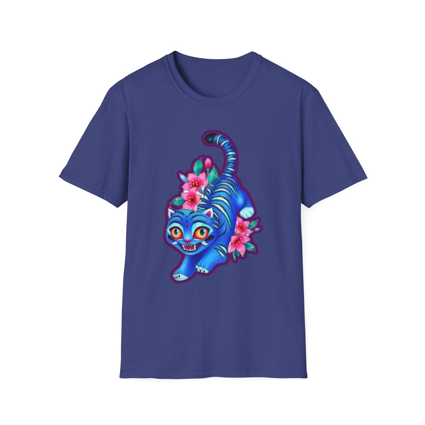 Charming Blue Floral Cat idol tigerT-Shirt, Cute Cat Tee, Animal Lover Gift, Summer Fashion, Gift for Cat Lovers, Fun Graphic Tee