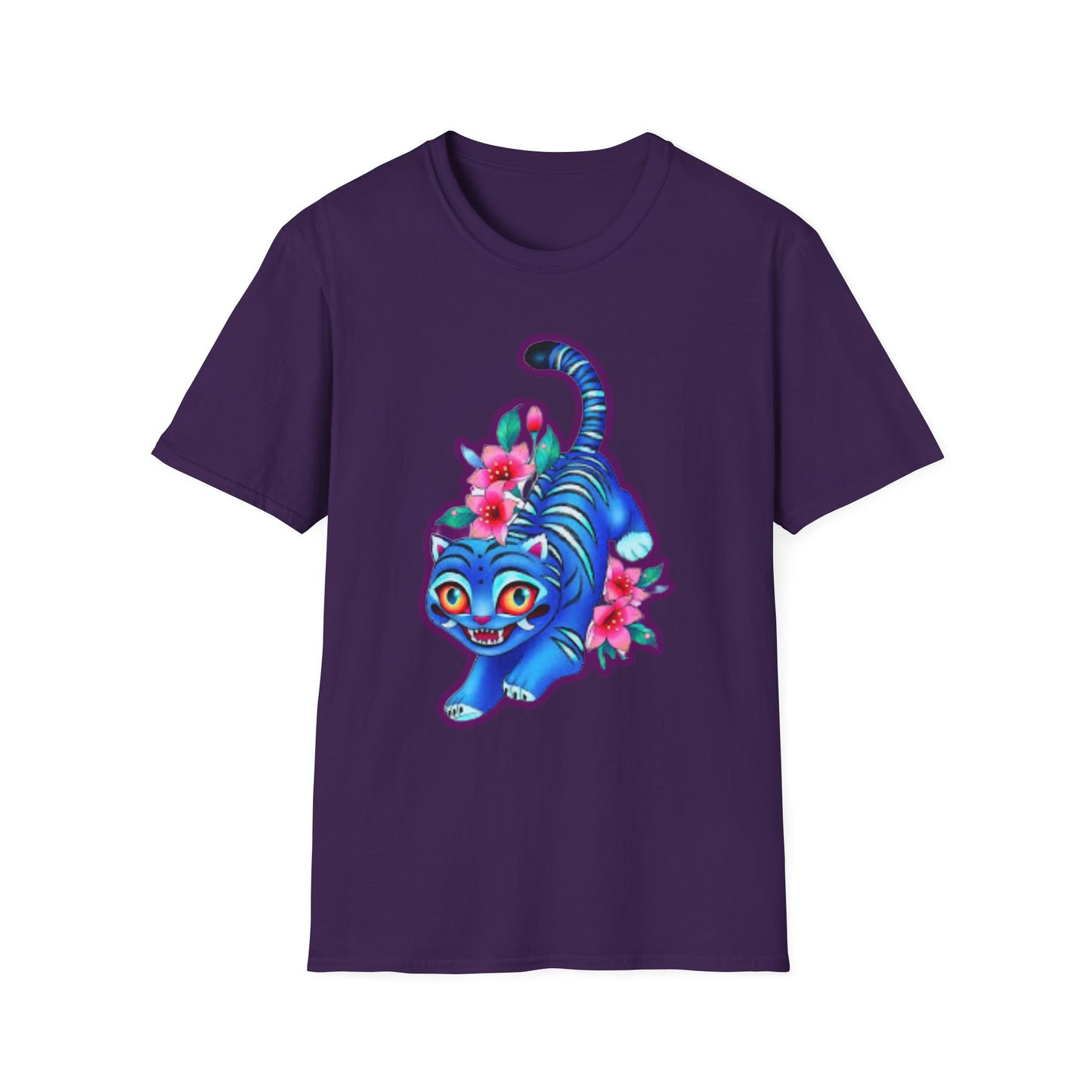Charming Blue Floral Cat idol tigerT-Shirt, Cute Cat Tee, Animal Lover Gift, Summer Fashion, Gift for Cat Lovers, Fun Graphic Tee