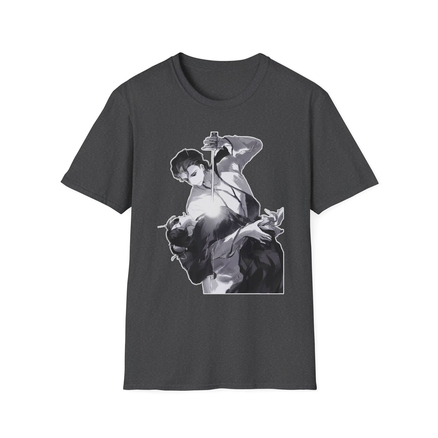 Artistic Unisex bleach 4 Softstyle T-Shirt with Dramatic Black & White Design, Casual Wear, Gift for Art Lovers, Streetwear, Everyday Comfort