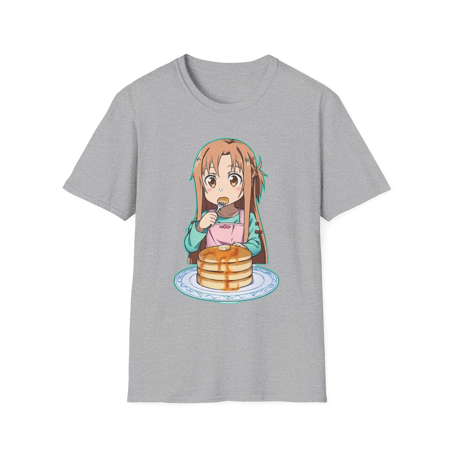 Kawaii Pancake Lover sao T-Shirt, Cute Anime Tee, Foodie Gift, Unisex Softstyle Tee, Perfect for Pancake Day, Birthday, Everyday Wear