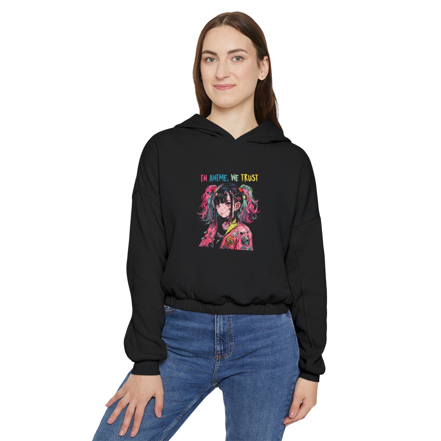 Anime-Inspired Women's Cinched Bottom Hoodie - Cozy, Edgy Fashion, Perfect for Anime Lovers, Casual Wear, Gift for Her, Streetwear