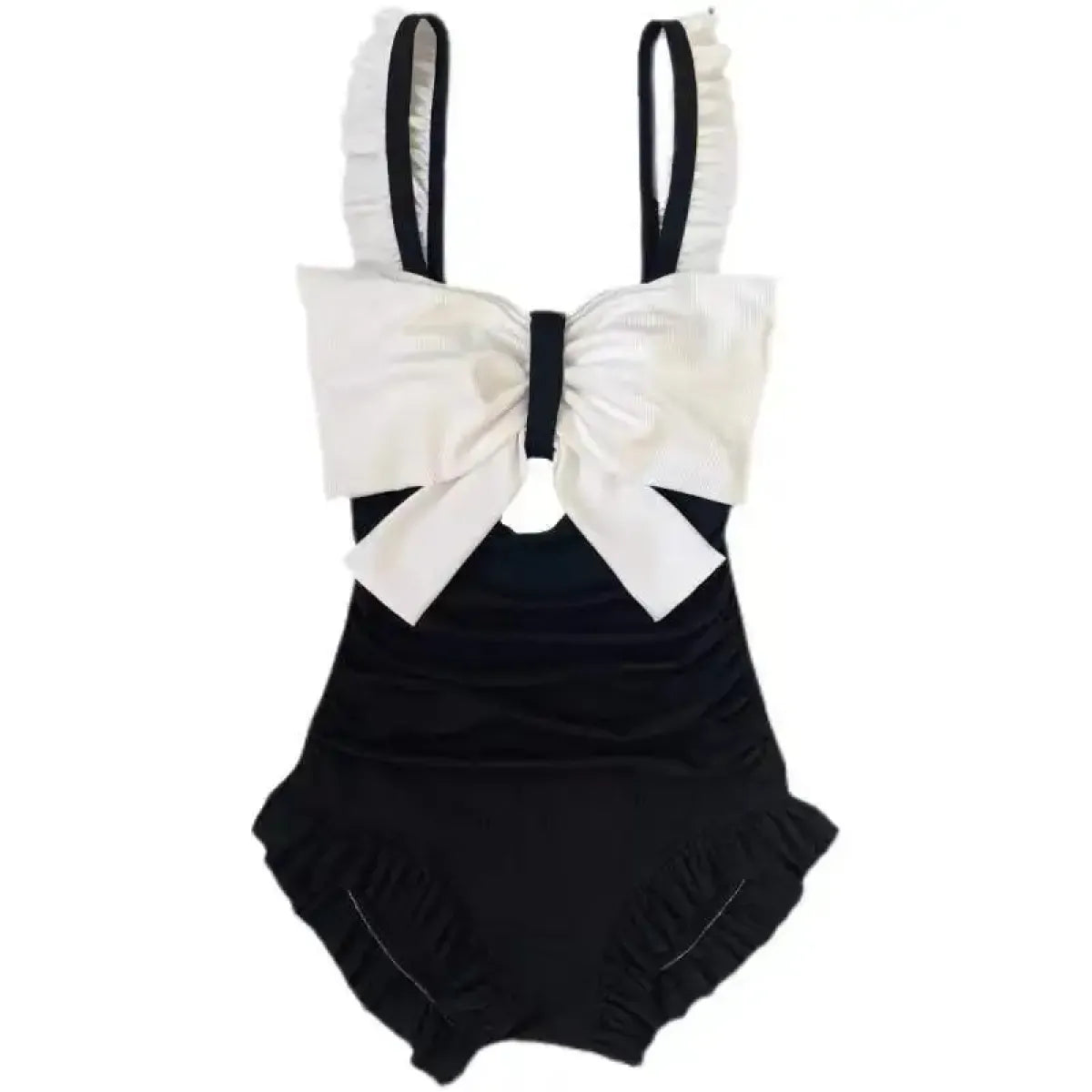 Bow Patchwork Swimsuit β Korean Ruffle One Piece Shorts