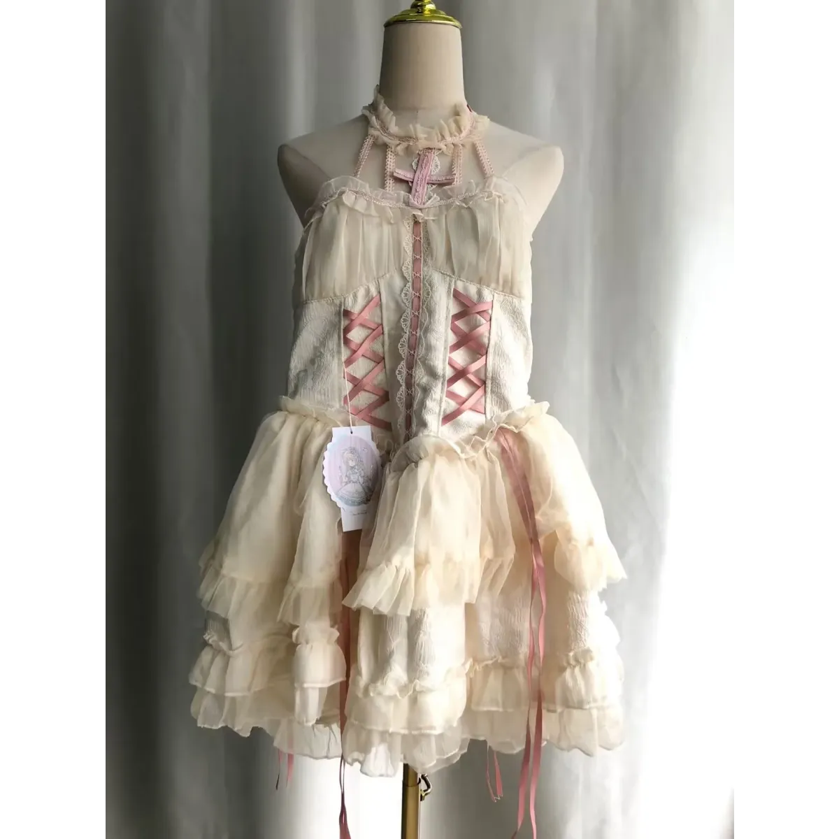 Harajuku Gothic Lolita Halter Dress – Off Shoulder Slim Waist Bow