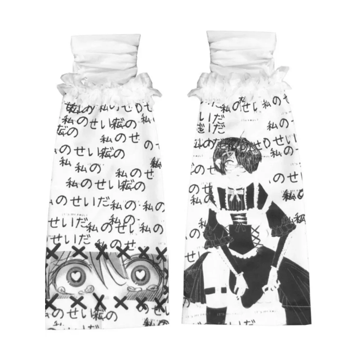 Black & White Harajuku Leg Warmers – Gothic Print & Lace Trim