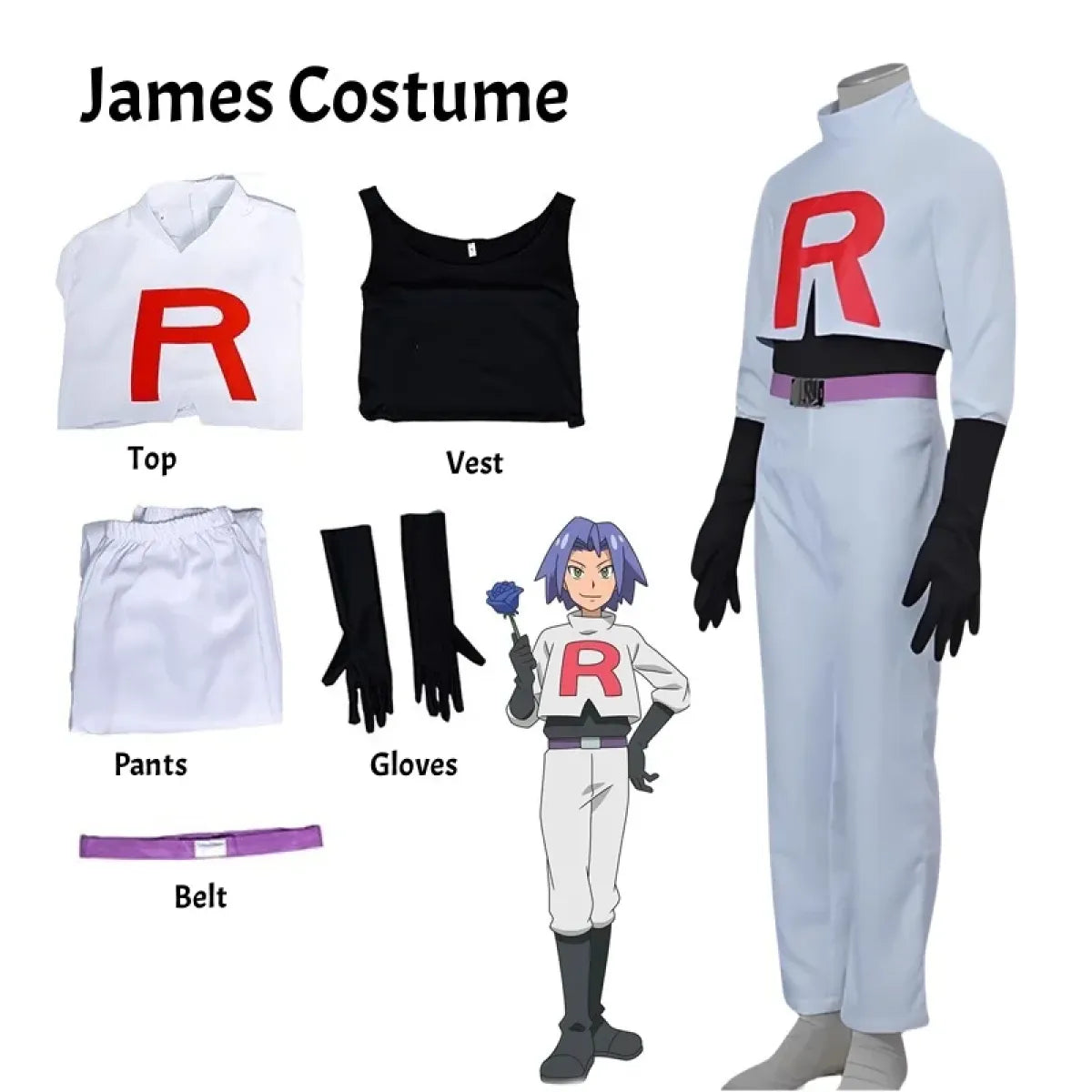 Team Rocket Jessie & James Cosplay Set β Anime Full Outfit for Men & Women