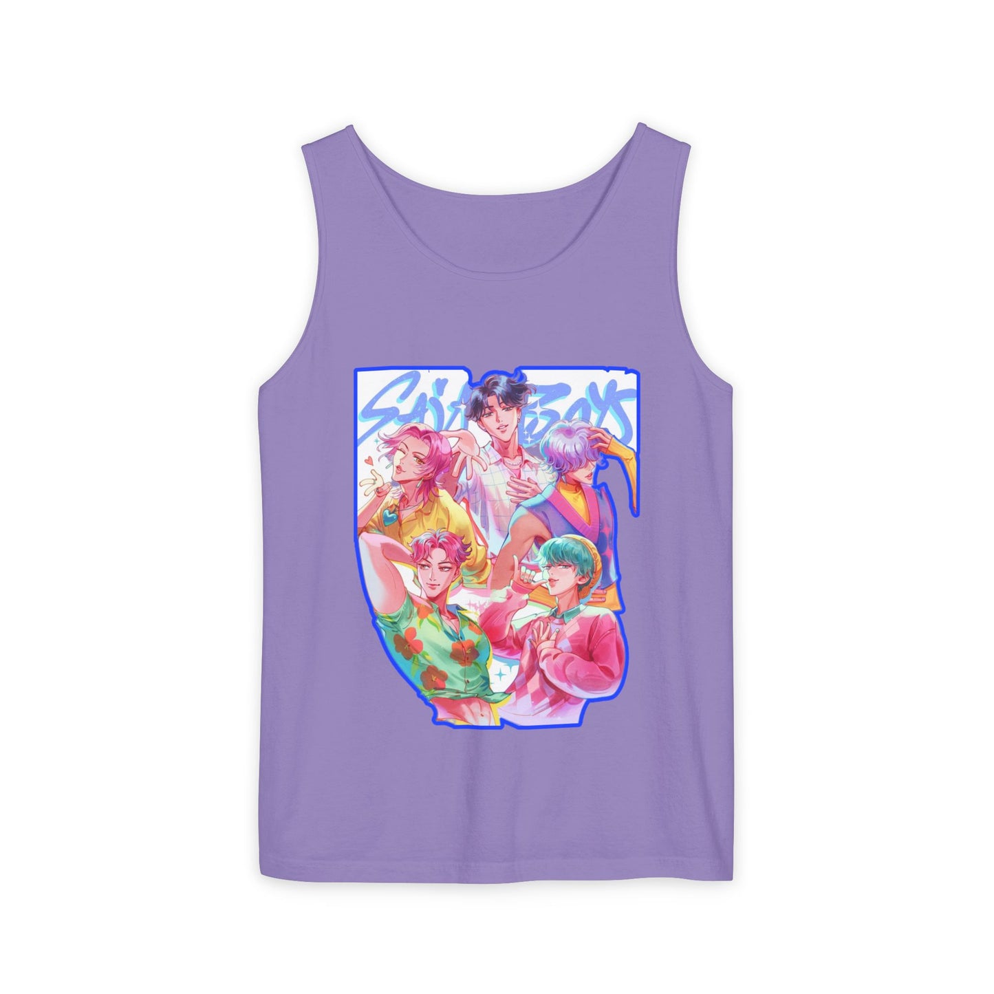 Vibrant Art kpop Tank Top, Unisex Garment-Dyed Tee, Summer Vibe Apparel, Trendy Watercolor Shirt, Perfect for Festivals, Gifts for Art Lovers