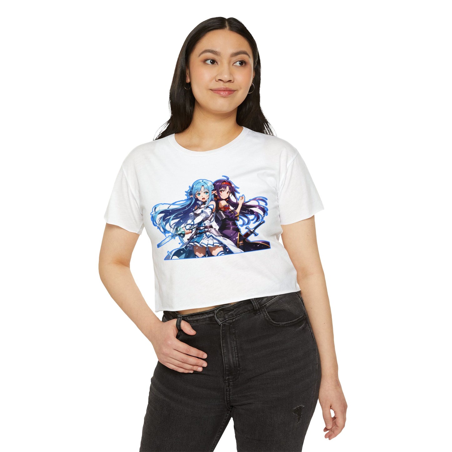 Women's Festival Crop sao 1 Top, Cute Anime Graphic Tee, Summer Concert Outfit, Stylish Casual Wear, Gift for Anime Lovers, Festival Clothing