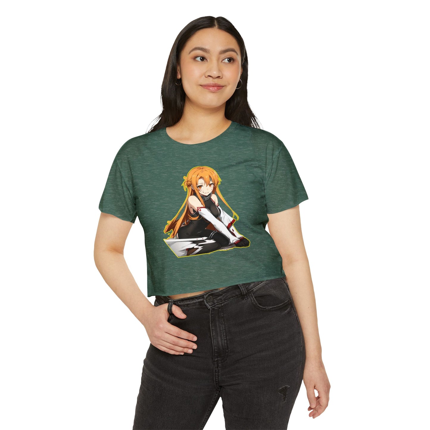 Women's Festival Crop sao 2 Top, Cute Anime Graphic Tee, Summer Concert Outfit, Stylish Casual Wear, Gift for Anime Lovers, Festival Clothing