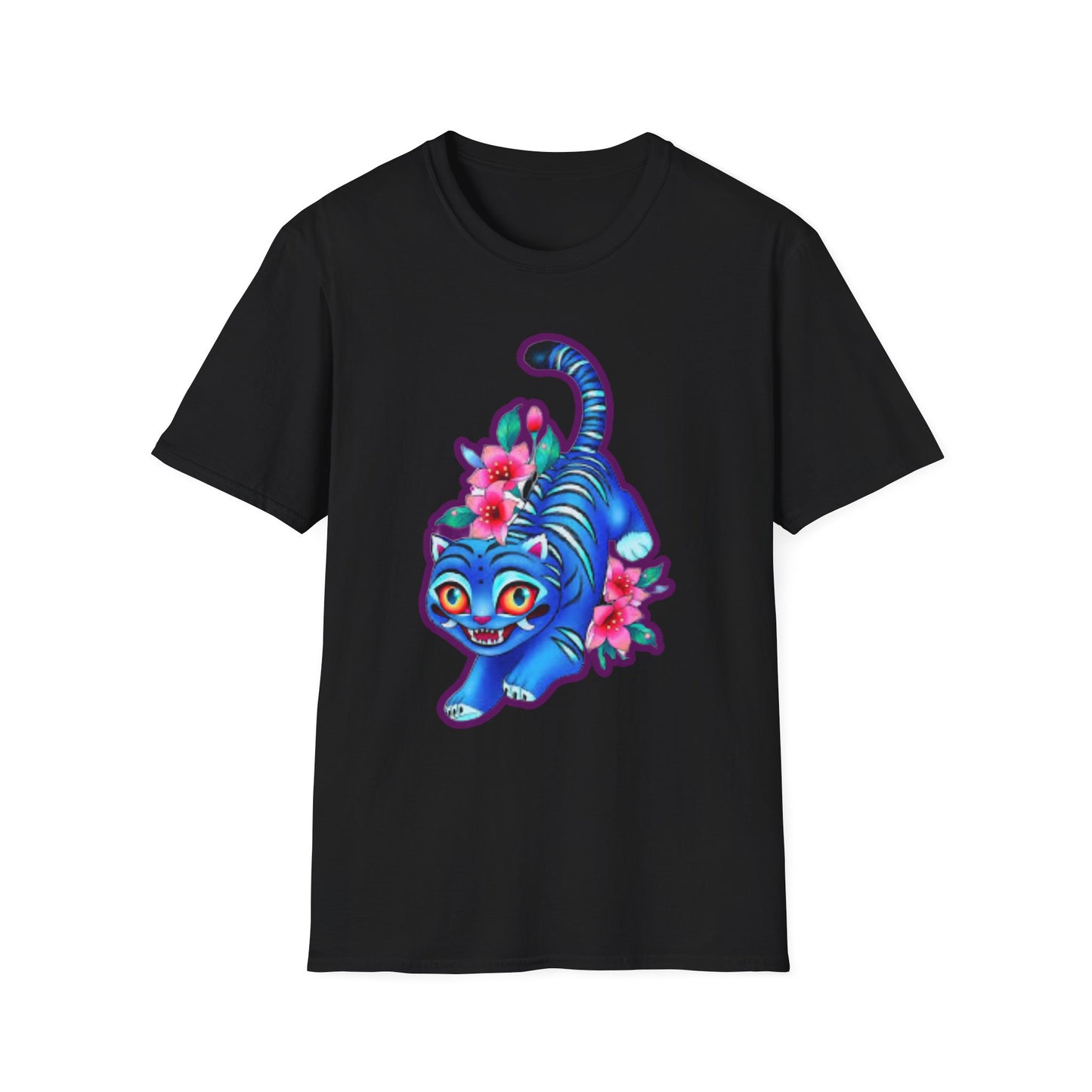 Charming Blue Floral Cat  idol tigerT-Shirt, Cute Cat Tee, Animal Lover Gift, Summer Fashion, Gift for Cat Lovers, Fun Graphic Tee