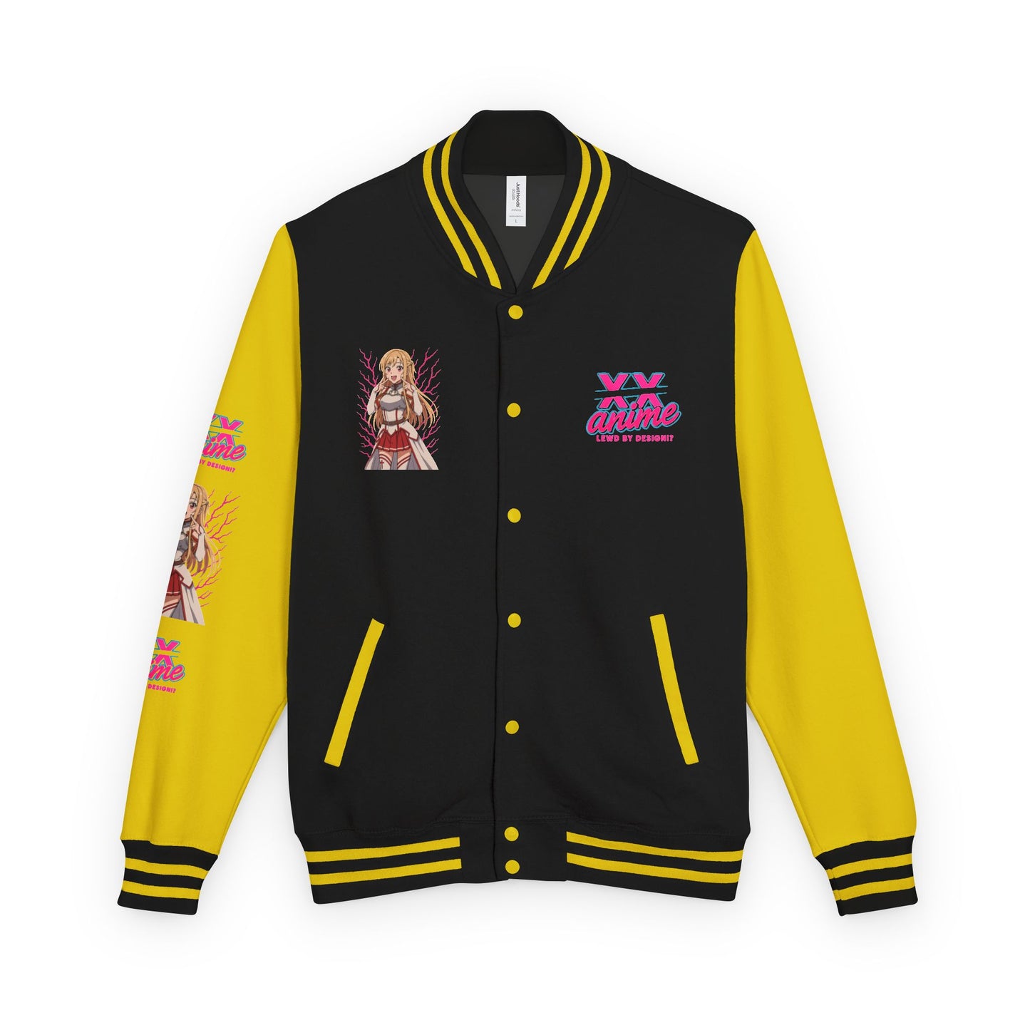 Trendy Unisex Heavyweight Letterman Jacket with Character Design - Cozy Apparel, Stylish Gifts, Casual Wear, Sports Jacket, Festival Fashion