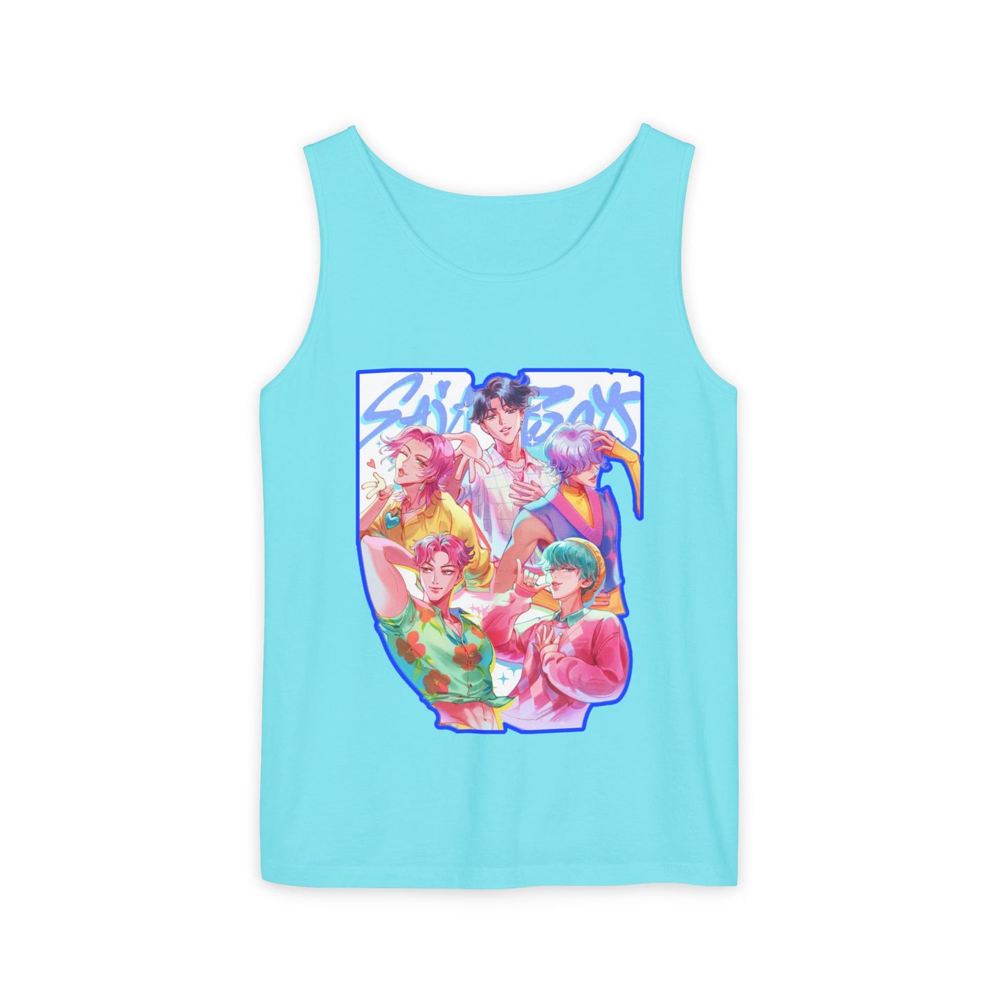 Vibrant Art kpop Tank Top, Unisex Garment-Dyed Tee, Summer Vibe Apparel, Trendy Watercolor Shirt, Perfect for Festivals, Gifts for Art Lovers