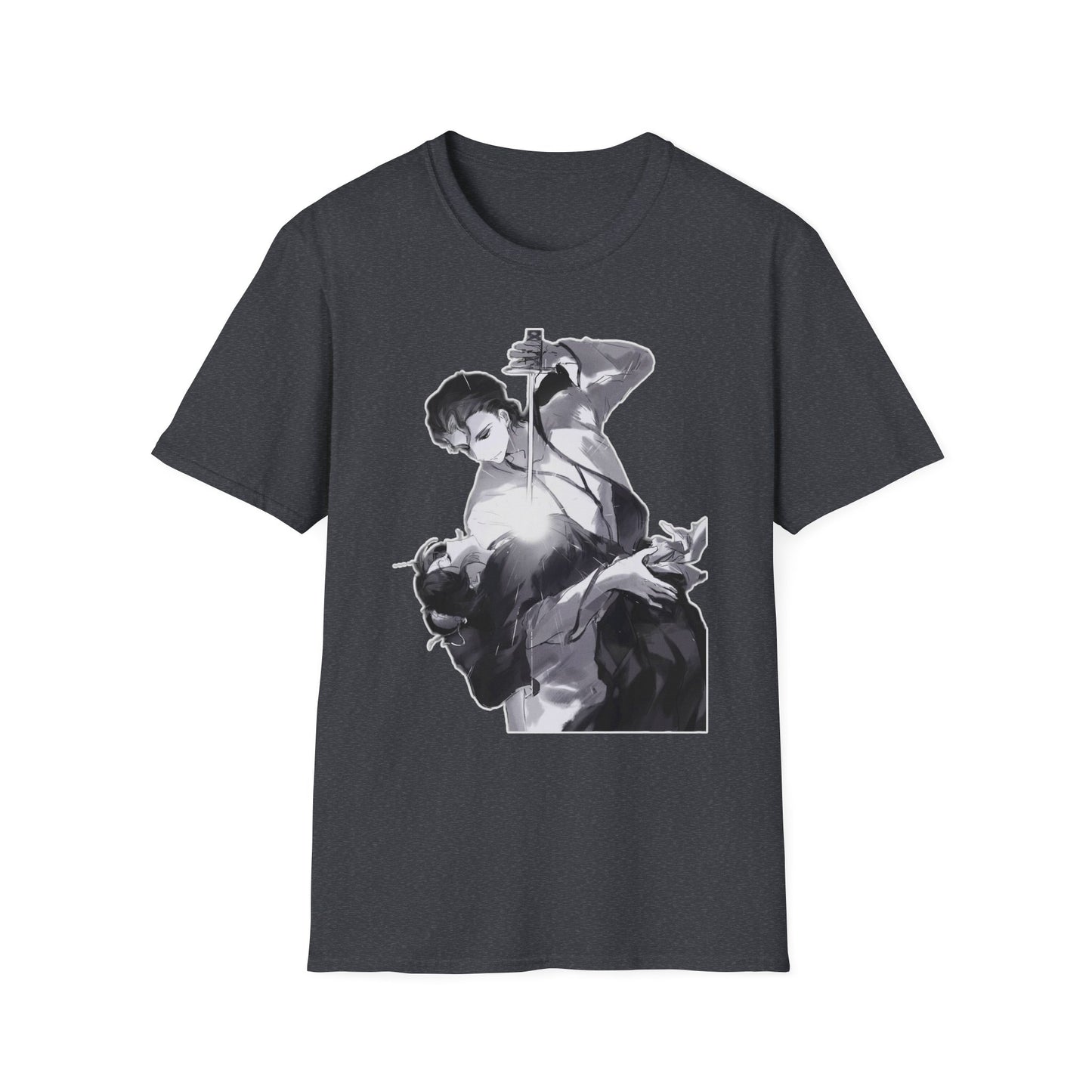Artistic Unisex bleach 4 Softstyle T-Shirt with Dramatic Black & White Design, Casual Wear, Gift for Art Lovers, Streetwear, Everyday Comfort