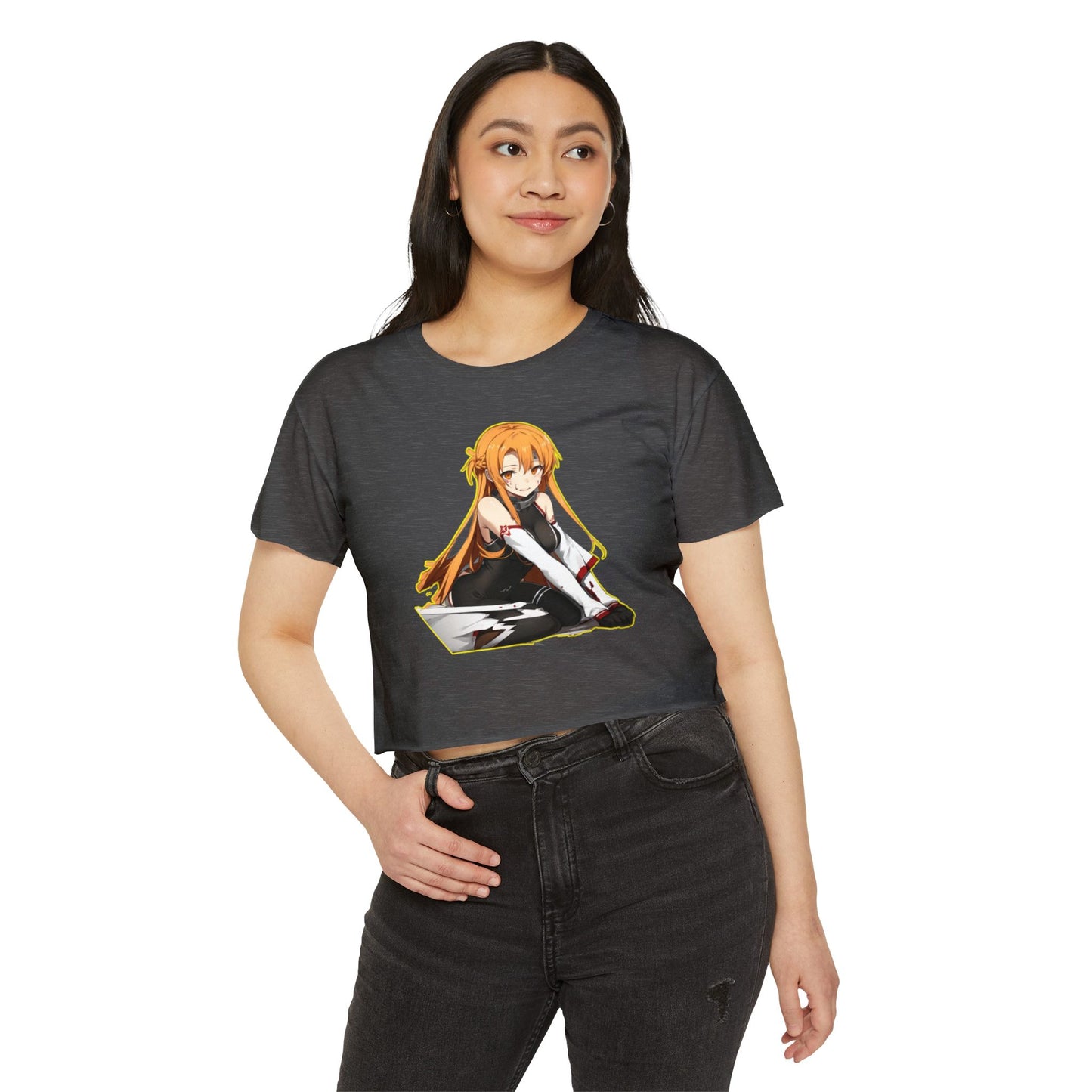 Women's Festival Crop sao 2 Top, Cute Anime Graphic Tee, Summer Concert Outfit, Stylish Casual Wear, Gift for Anime Lovers, Festival Clothing