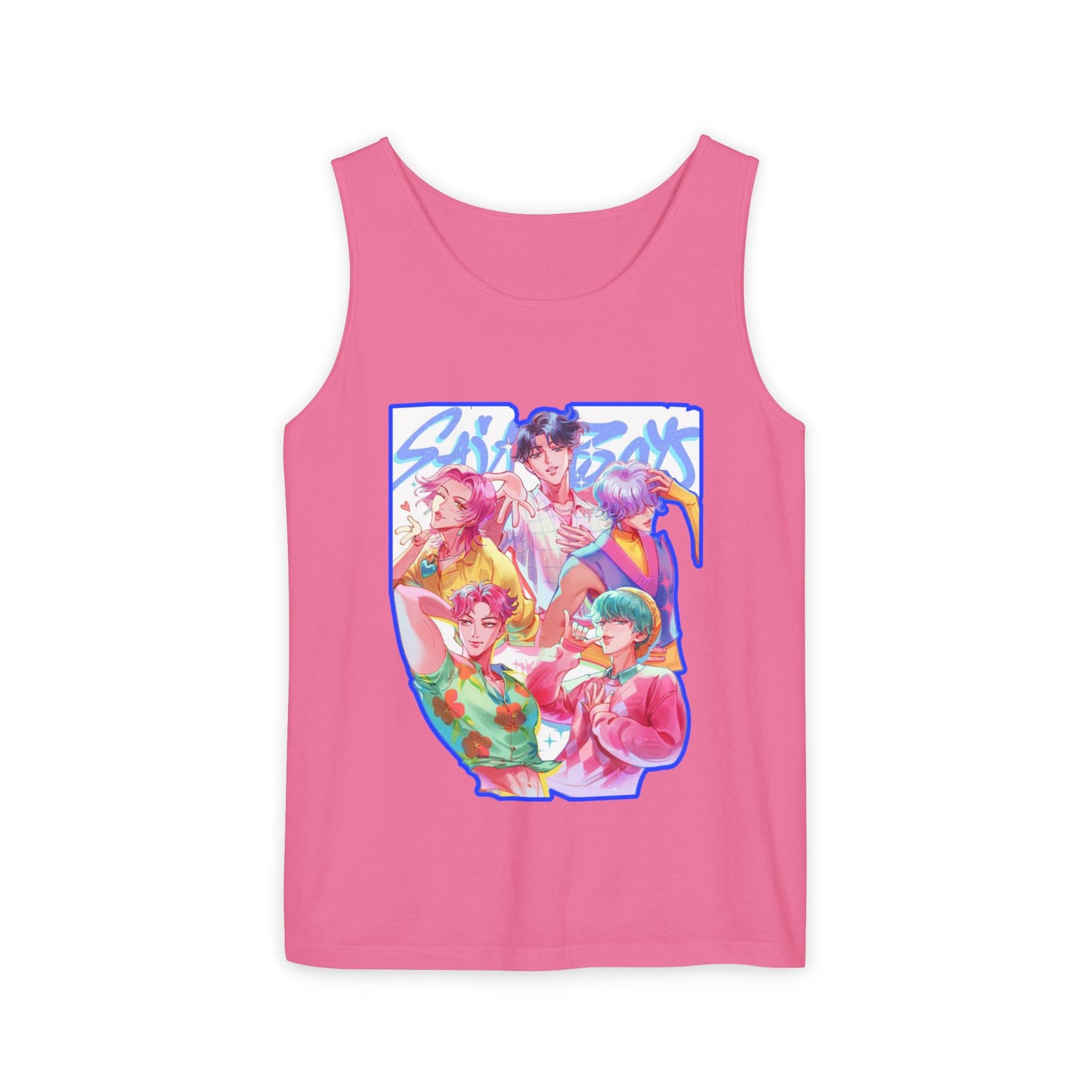 Vibrant Art kpop Tank Top, Unisex Garment-Dyed Tee, Summer Vibe Apparel, Trendy Watercolor Shirt, Perfect for Festivals, Gifts for Art Lovers