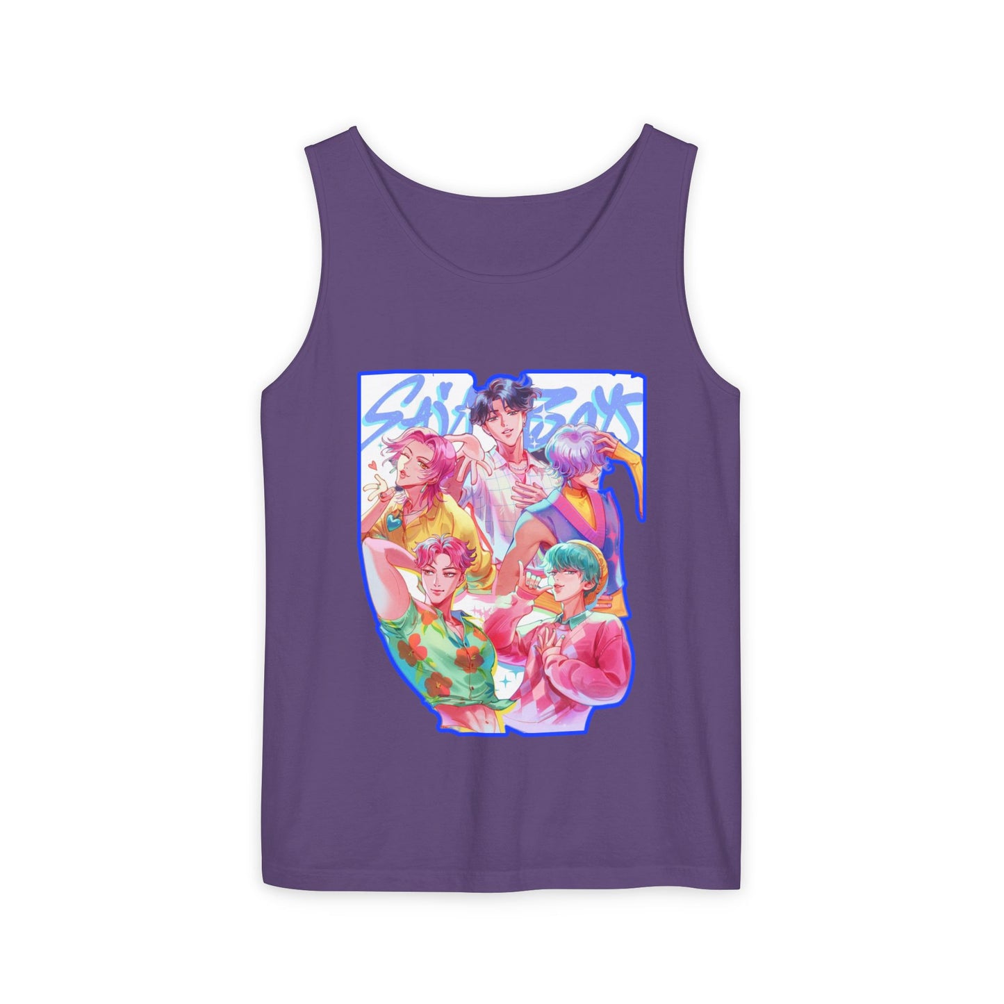 Vibrant Art kpop Tank Top, Unisex Garment-Dyed Tee, Summer Vibe Apparel, Trendy Watercolor Shirt, Perfect for Festivals, Gifts for Art Lovers