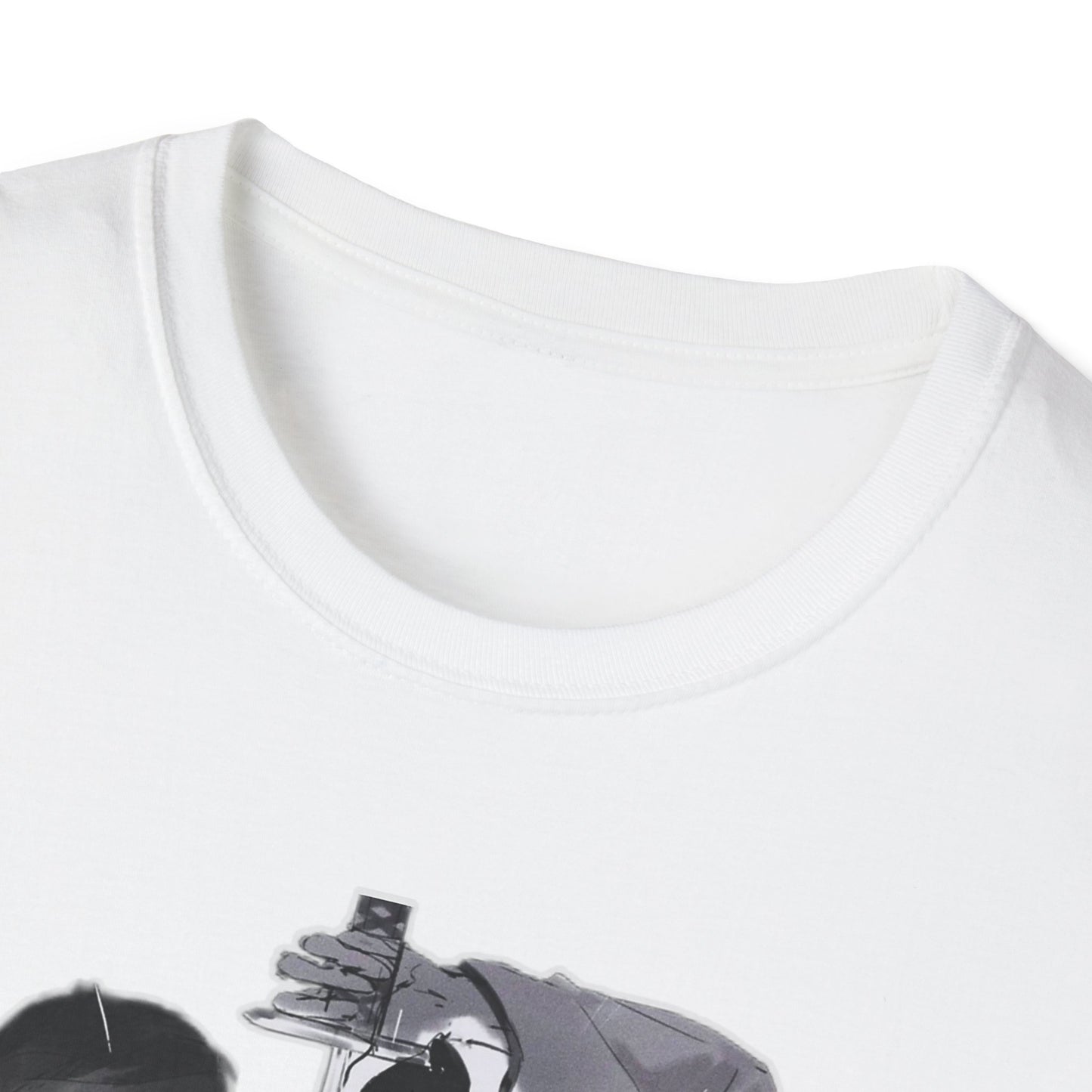 Artistic Unisex bleach 4 Softstyle T-Shirt with Dramatic Black & White Design, Casual Wear, Gift for Art Lovers, Streetwear, Everyday Comfort