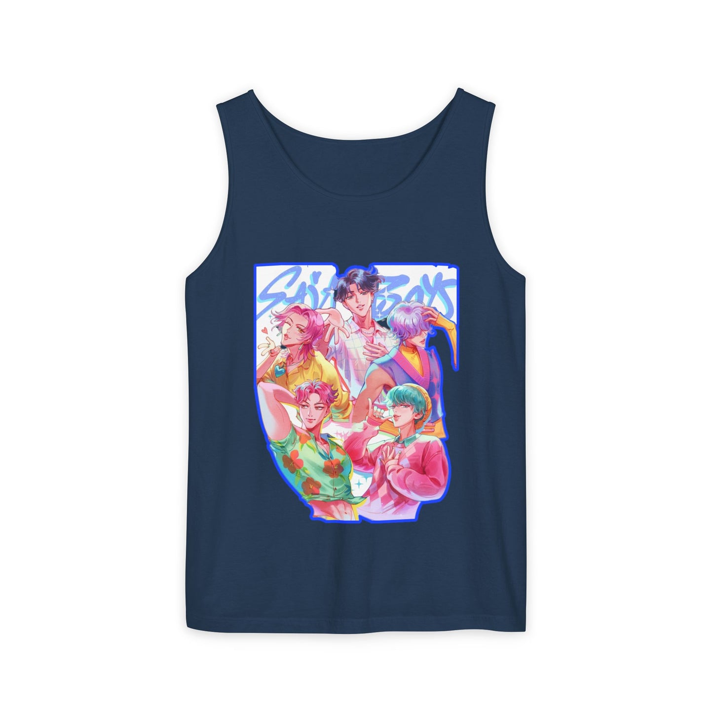 Vibrant Art kpop Tank Top, Unisex Garment-Dyed Tee, Summer Vibe Apparel, Trendy Watercolor Shirt, Perfect for Festivals, Gifts for Art Lovers