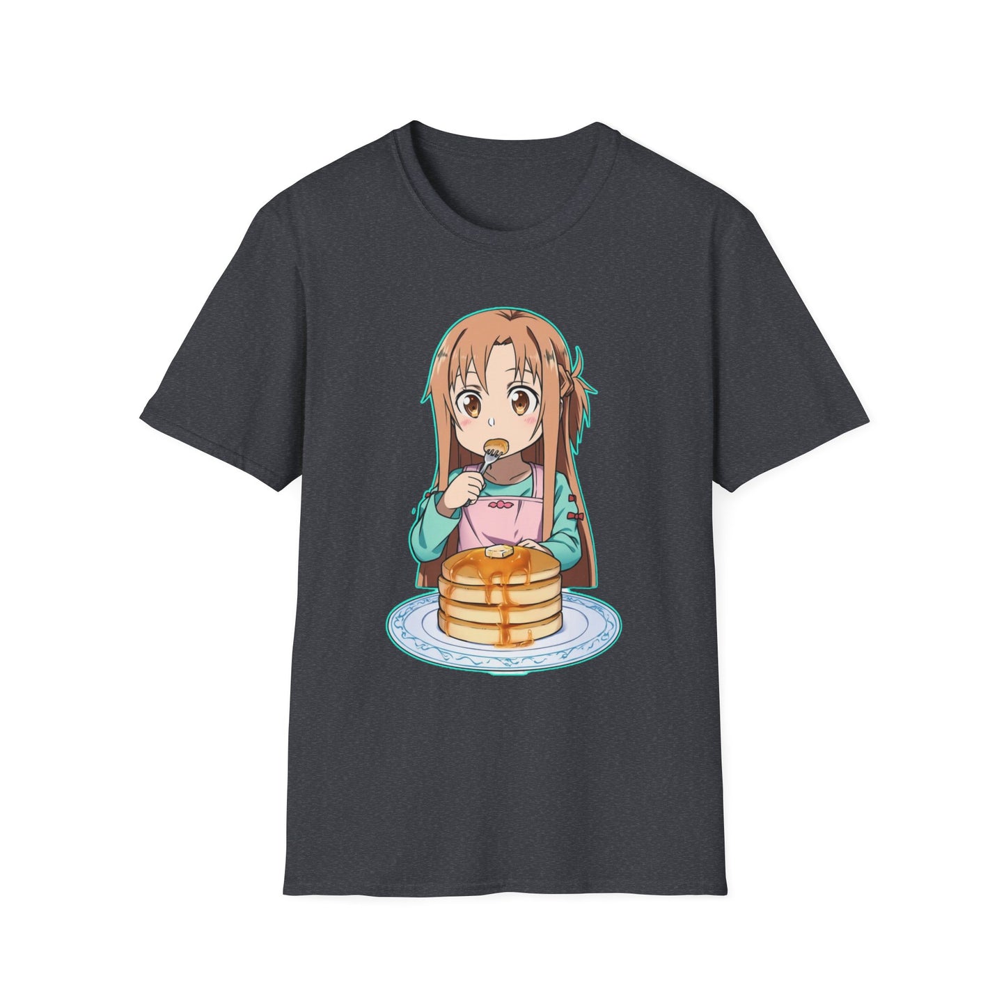 Kawaii Pancake Lover sao T-Shirt, Cute Anime Tee, Foodie Gift, Unisex Softstyle Tee, Perfect for Pancake Day, Birthday, Everyday Wear