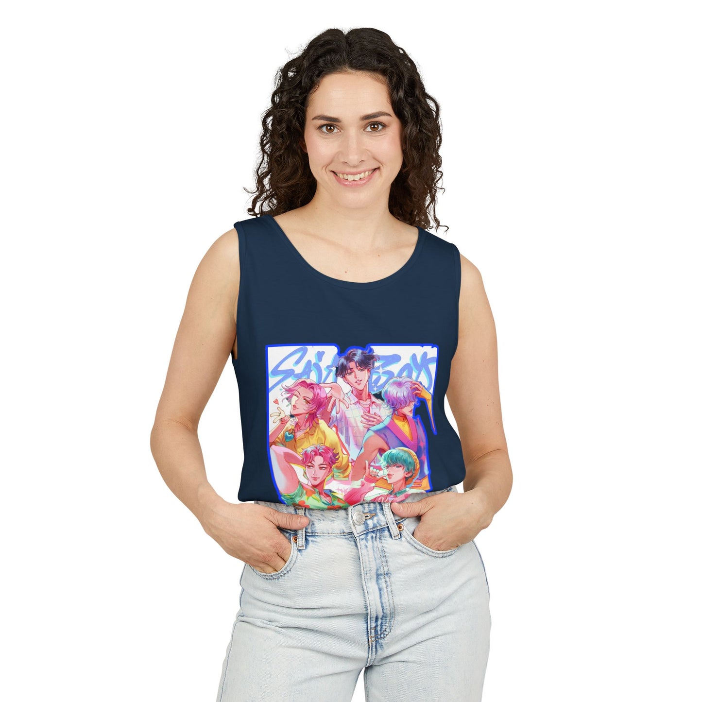 Vibrant Art kpop Tank Top, Unisex Garment-Dyed Tee, Summer Vibe Apparel, Trendy Watercolor Shirt, Perfect for Festivals, Gifts for Art Lovers