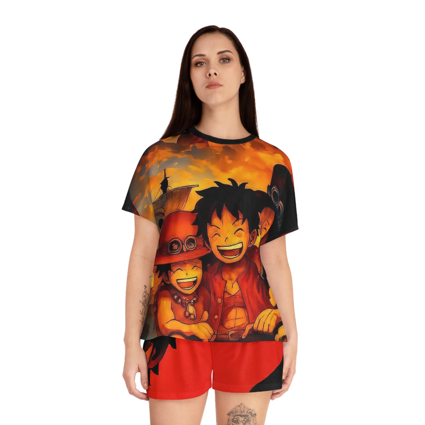 Anime-Inspired one piece 1 Women's Short Pajama Set, Comfortable Sleepwear, Cozy Nightwear, Gift for Fans, Summer Lounging Outfit