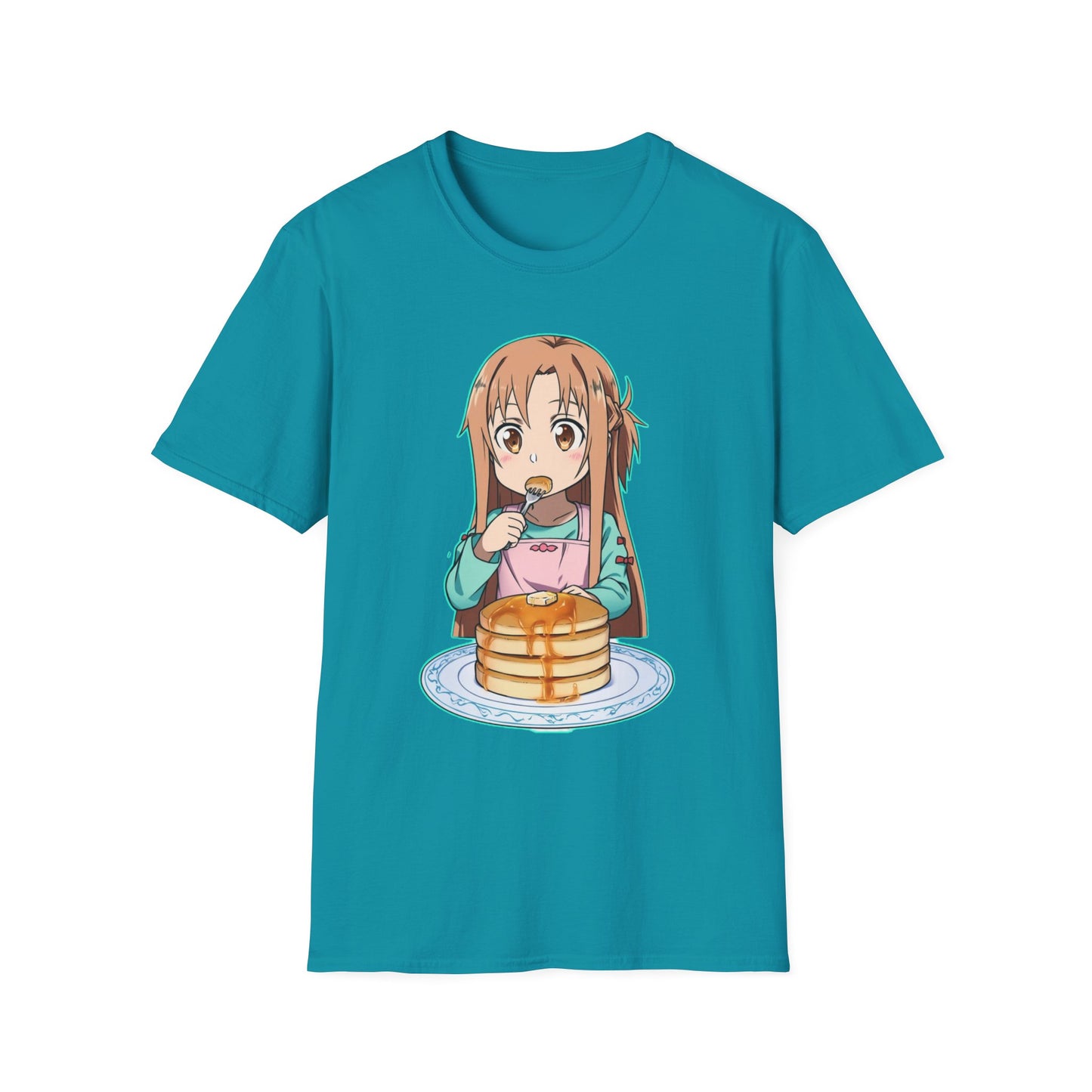 Kawaii Pancake Lover sao T-Shirt, Cute Anime Tee, Foodie Gift, Unisex Softstyle Tee, Perfect for Pancake Day, Birthday, Everyday Wear