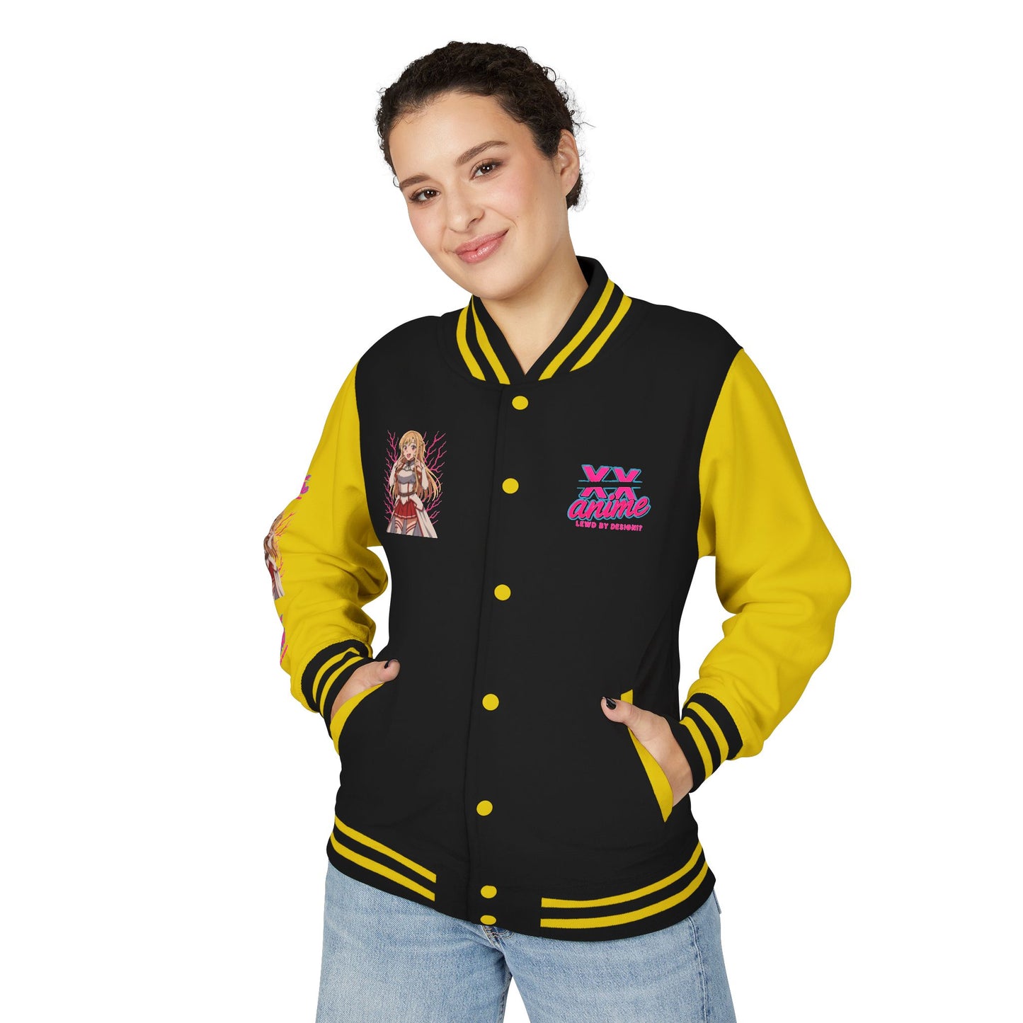 Trendy Unisex Heavyweight Letterman Jacket with Character Design - Cozy Apparel, Stylish Gifts, Casual Wear, Sports Jacket, Festival Fashion