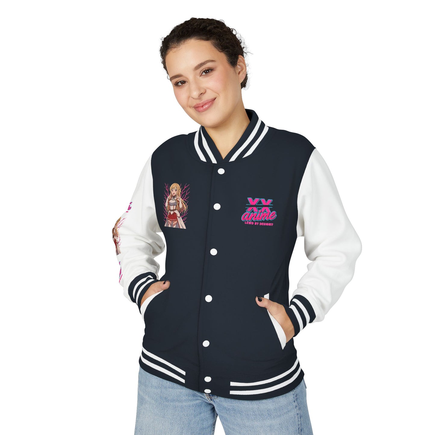Trendy Unisex Heavyweight Letterman Jacket with Character Design - Cozy Apparel, Stylish Gifts, Casual Wear, Sports Jacket, Festival Fashion