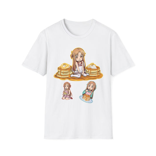 Cute Pancake Anime sao 2 T-Shirt, Fun Casual Wear, Kawaii Gift, Food Lover Style, Unique Graphic Tee, Perfect for Everyday Comfort