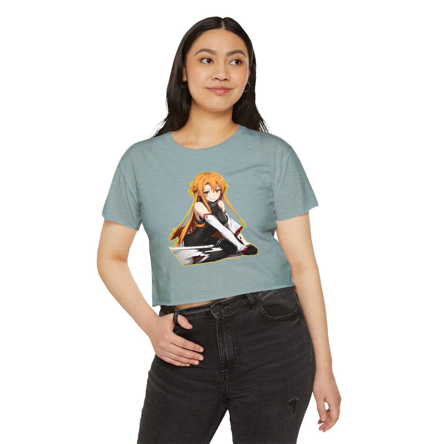 Women's Festival Crop sao 2 Top, Cute Anime Graphic Tee, Summer Concert Outfit, Stylish Casual Wear, Gift for Anime Lovers, Festival Clothing