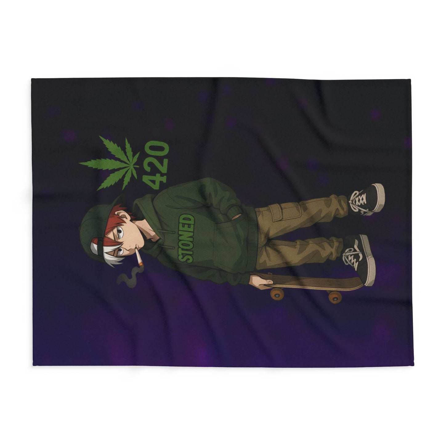 Stoner Vibe hero school Fleece Blanket, Cozy Blanket for Chill Sessions, Anime Décor, 420 Gift, Skater Style Blanket, Warm Throw