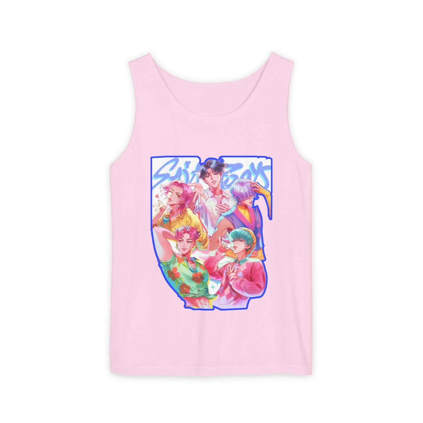 Vibrant Art kpop Tank Top, Unisex Garment-Dyed Tee, Summer Vibe Apparel, Trendy Watercolor Shirt, Perfect for Festivals, Gifts for Art Lovers