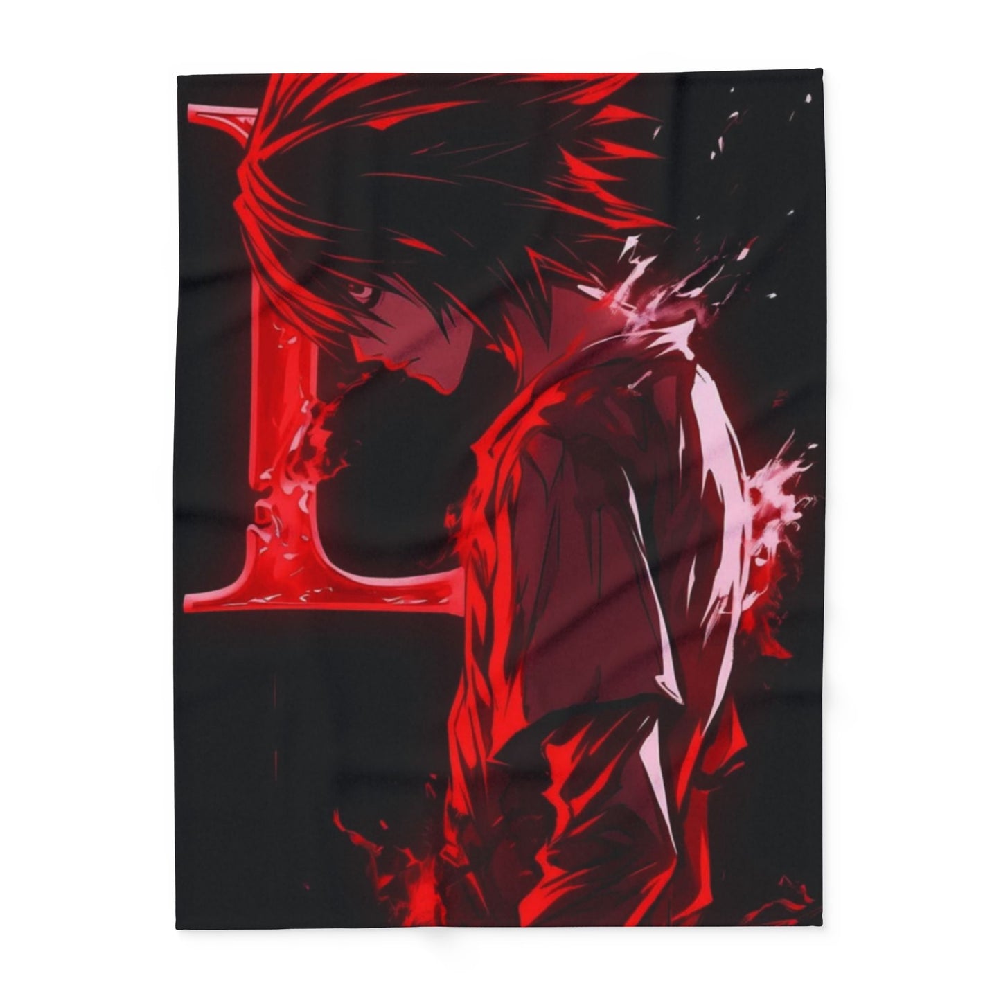 Dn L Anime-Inspired Cozy Fleece Blanket, Art Blanket, Throw for Gaming Room, Home Decor, Gift for Anime Lovers, Red and Black Design