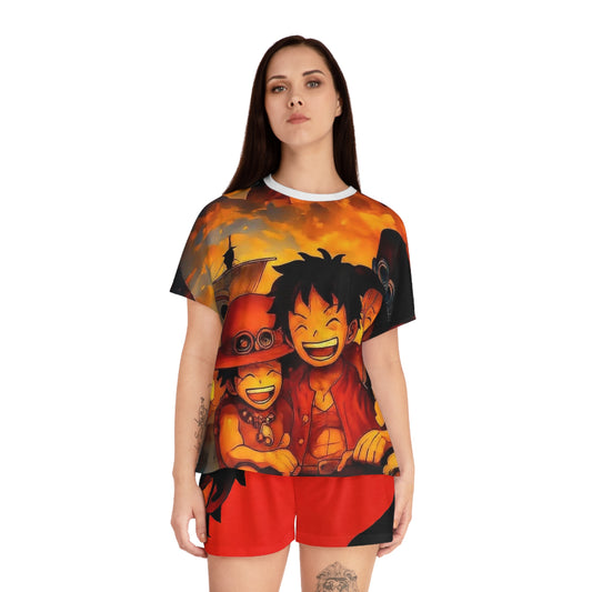 Anime-Inspired one piece 1 Women's Short Pajama Set, Comfortable Sleepwear, Cozy Nightwear, Gift for Fans, Summer Lounging Outfit